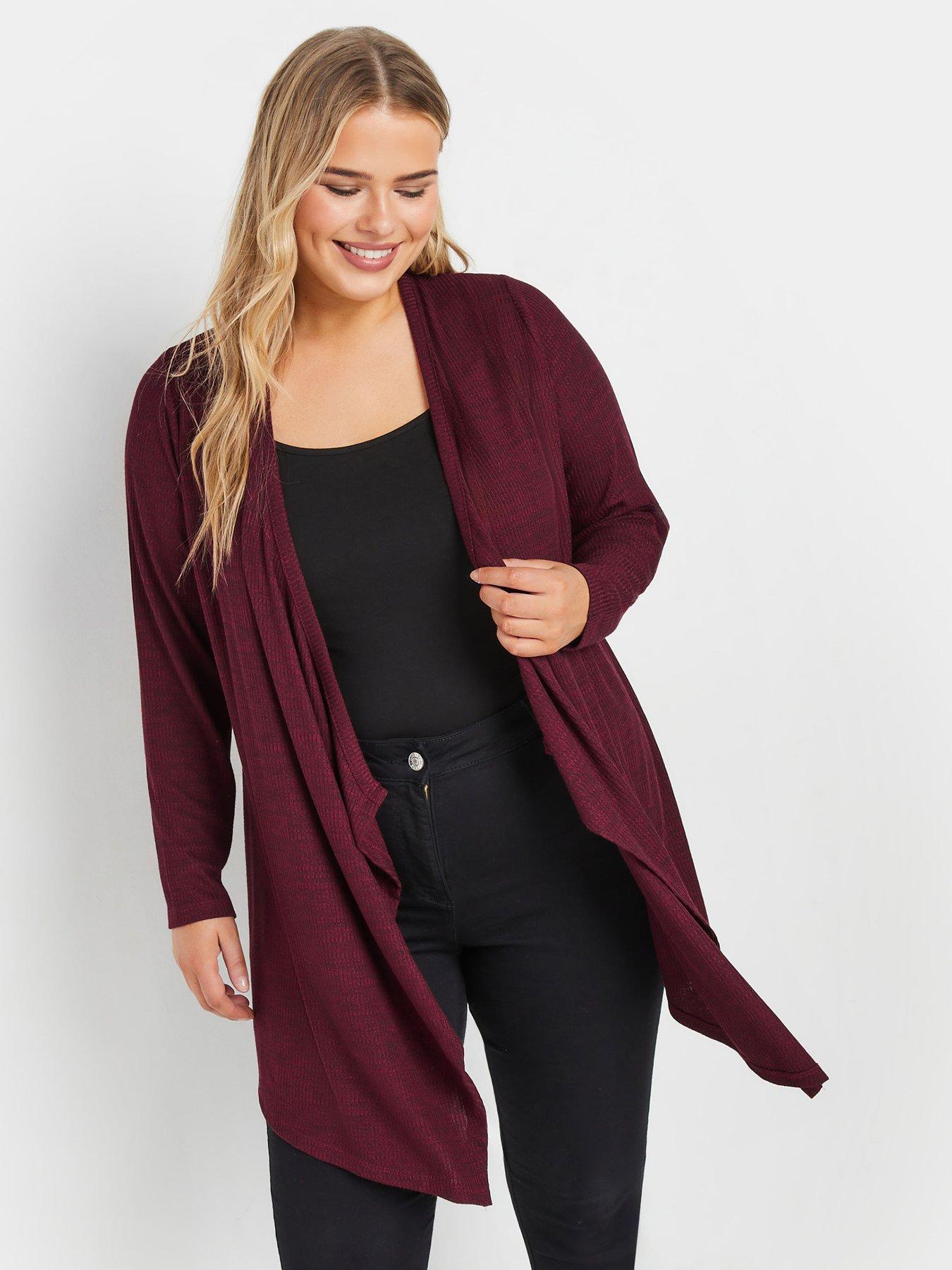 yours-curve-ribbed-waterfall-soft-feel-cardigan-redfront