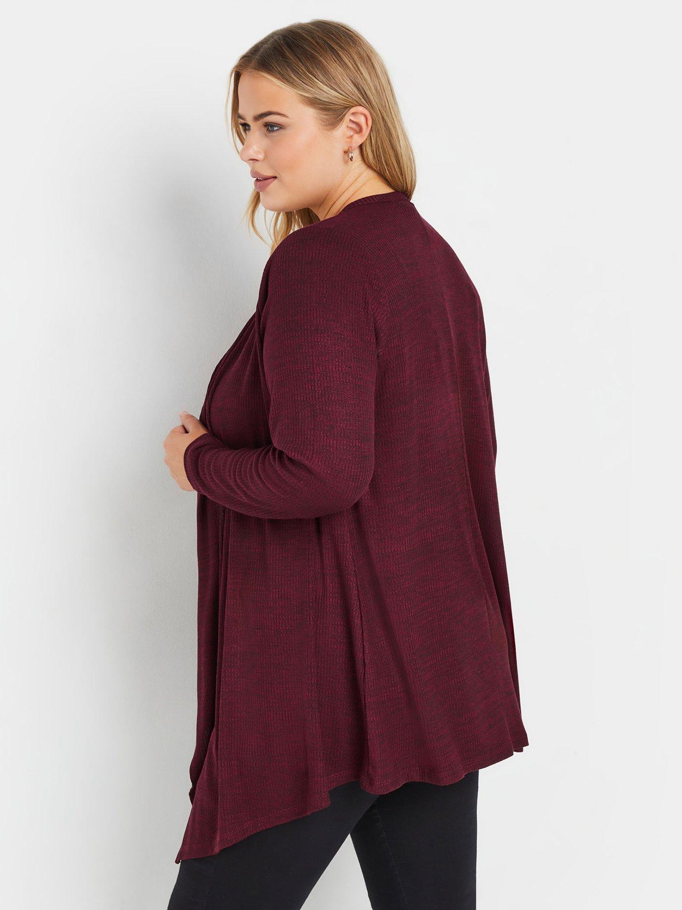 yours-curve-ribbed-waterfall-soft-feel-cardigan-redstillFront