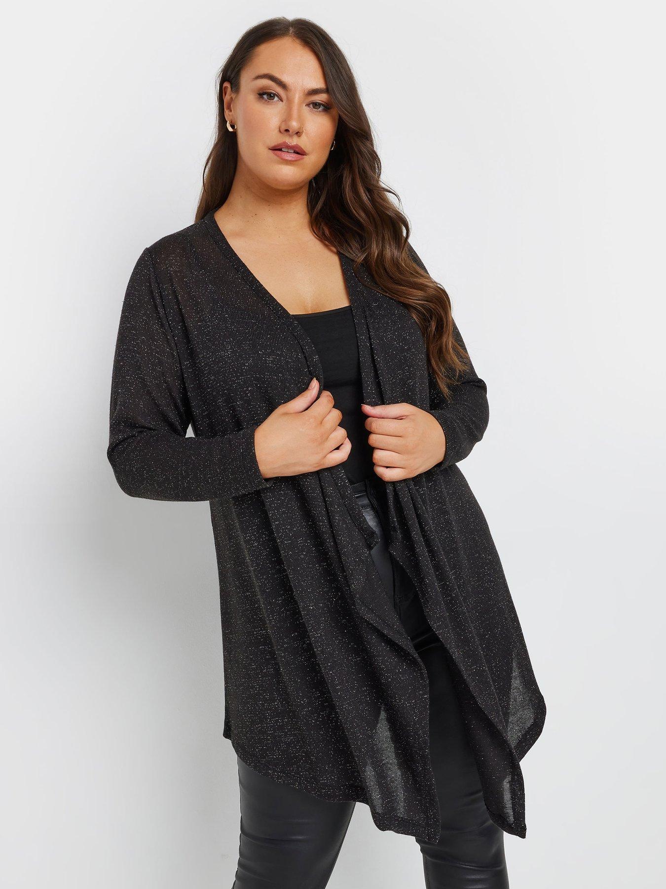 yours-curve-waterfall-metallic-cardigan-blackfront