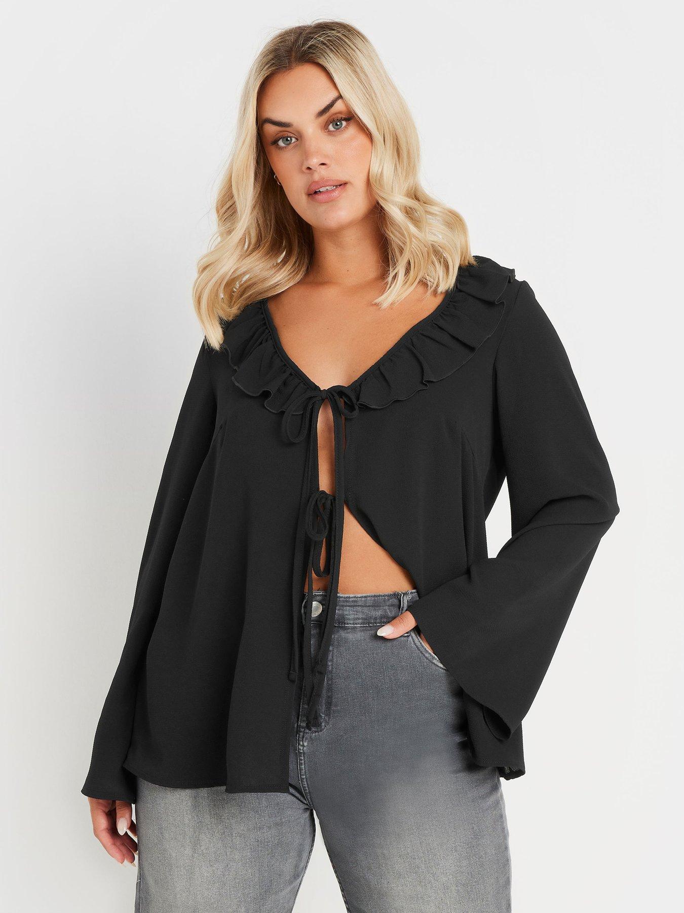 yours-curve-frill-cardigan-black