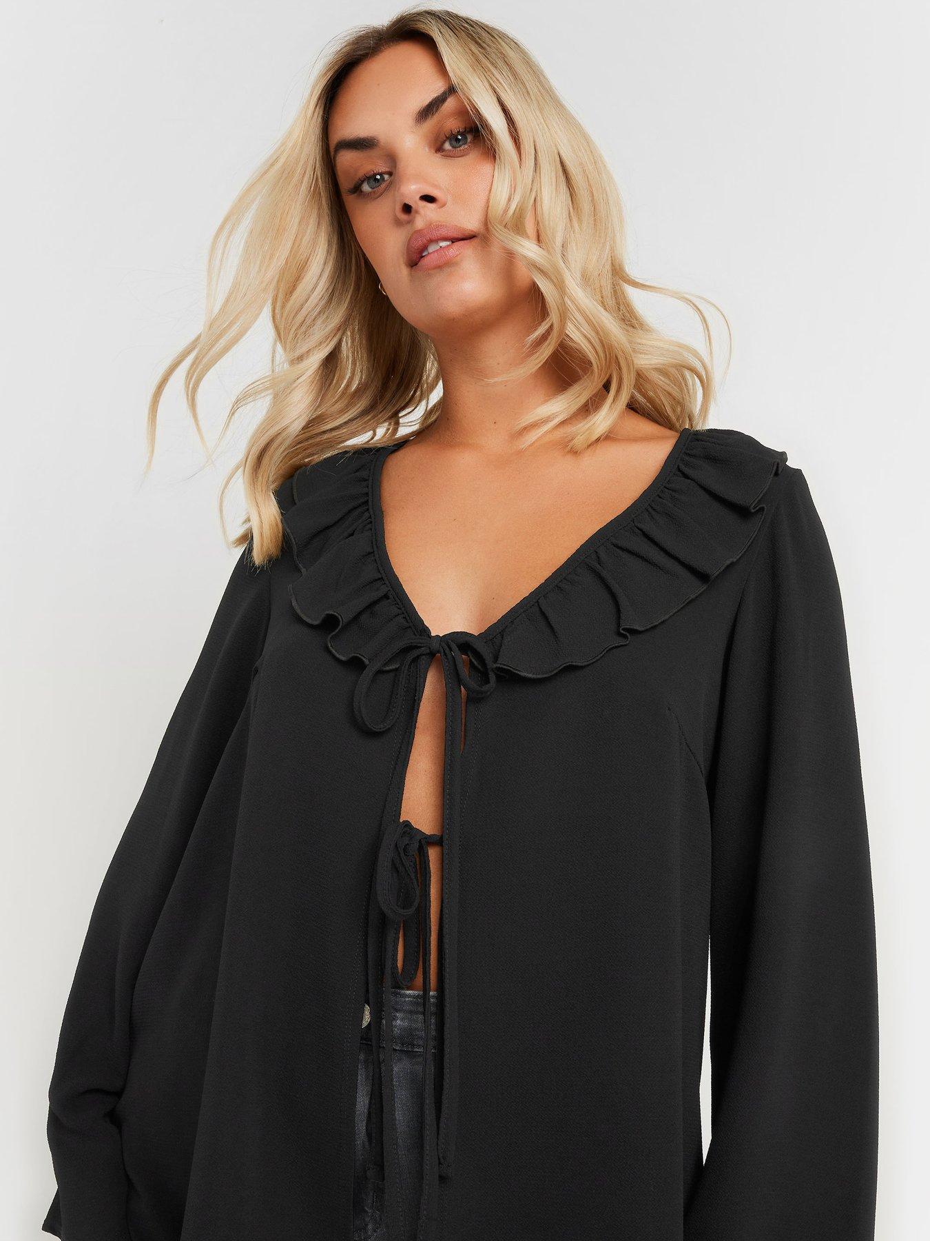 yours-curve-frill-cardigan-blackoutfit