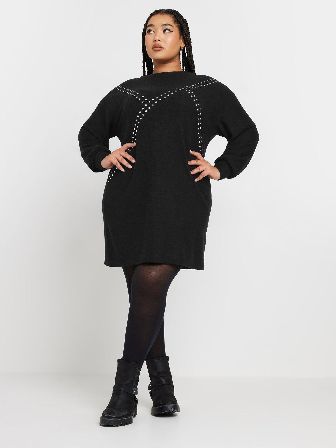 yours-curve-asymmetric-studded-dress-black