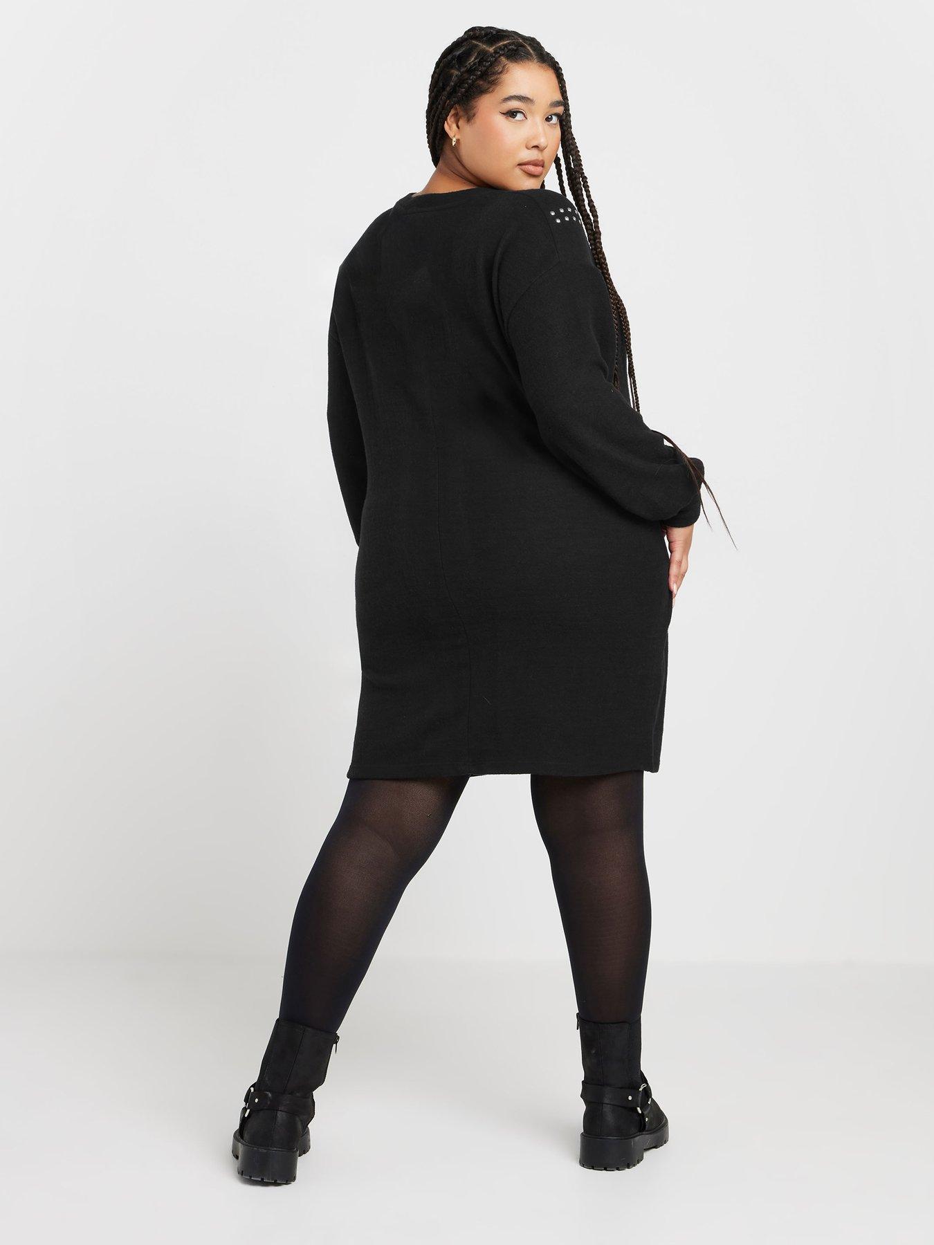 yours-curve-asymmetric-studded-dress-blackstillFront