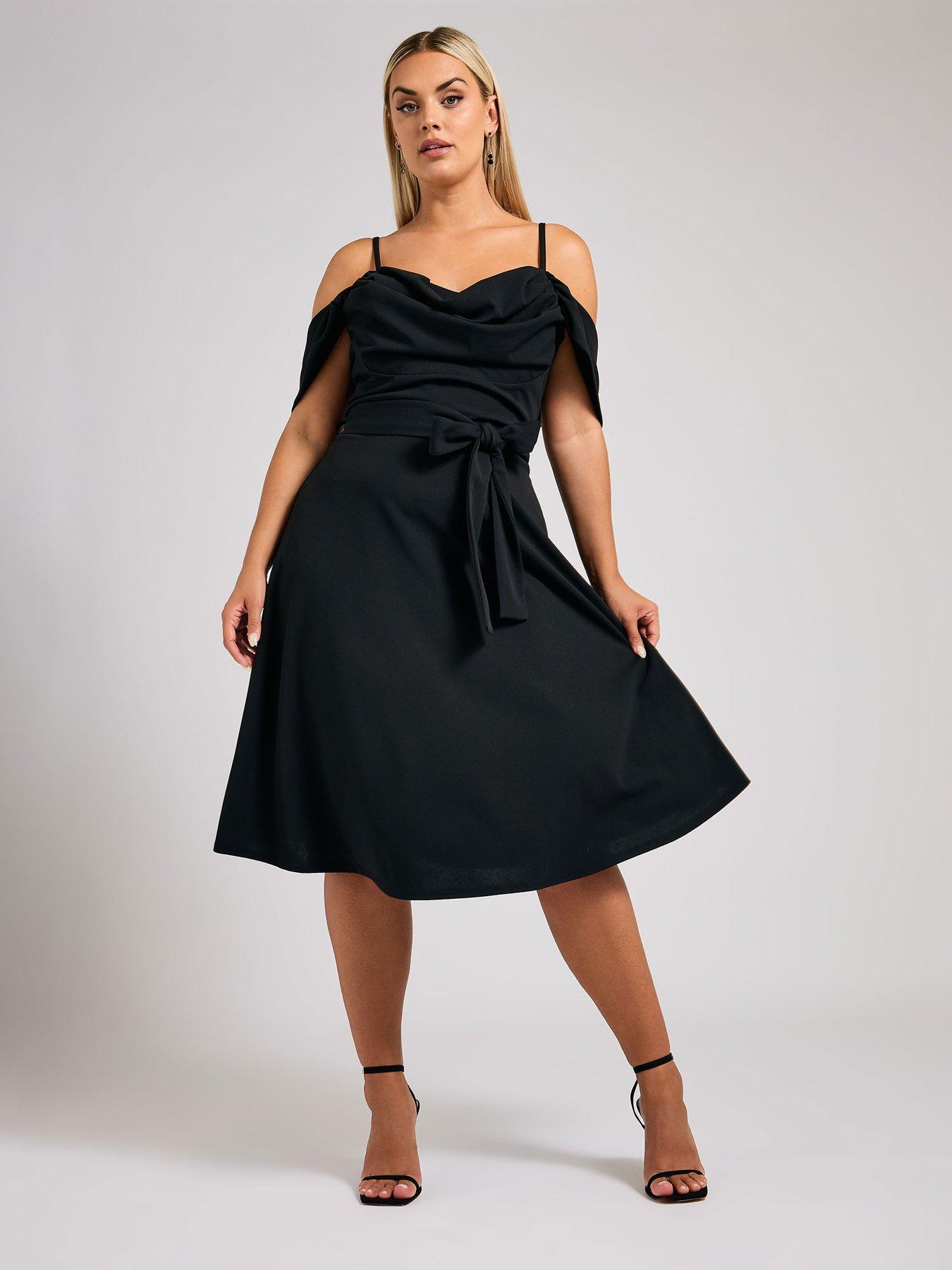 yours-curve-cowl-neck-cold-shoulder-skater-dress-black