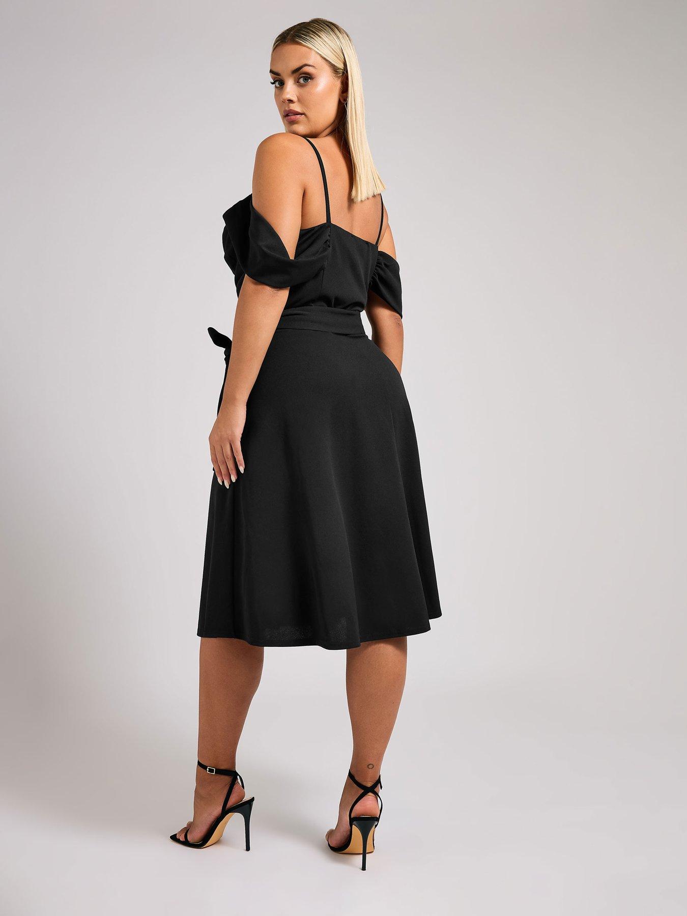 yours-curve-cowl-neck-cold-shoulder-skater-dress-blackstillFront