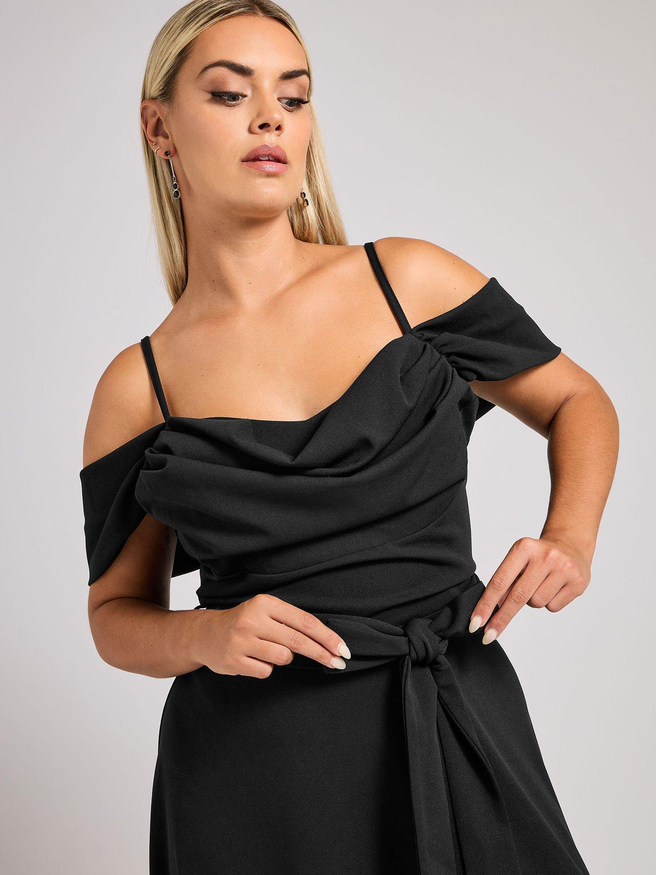 yours-curve-cowl-neck-cold-shoulder-skater-dress-blackoutfit