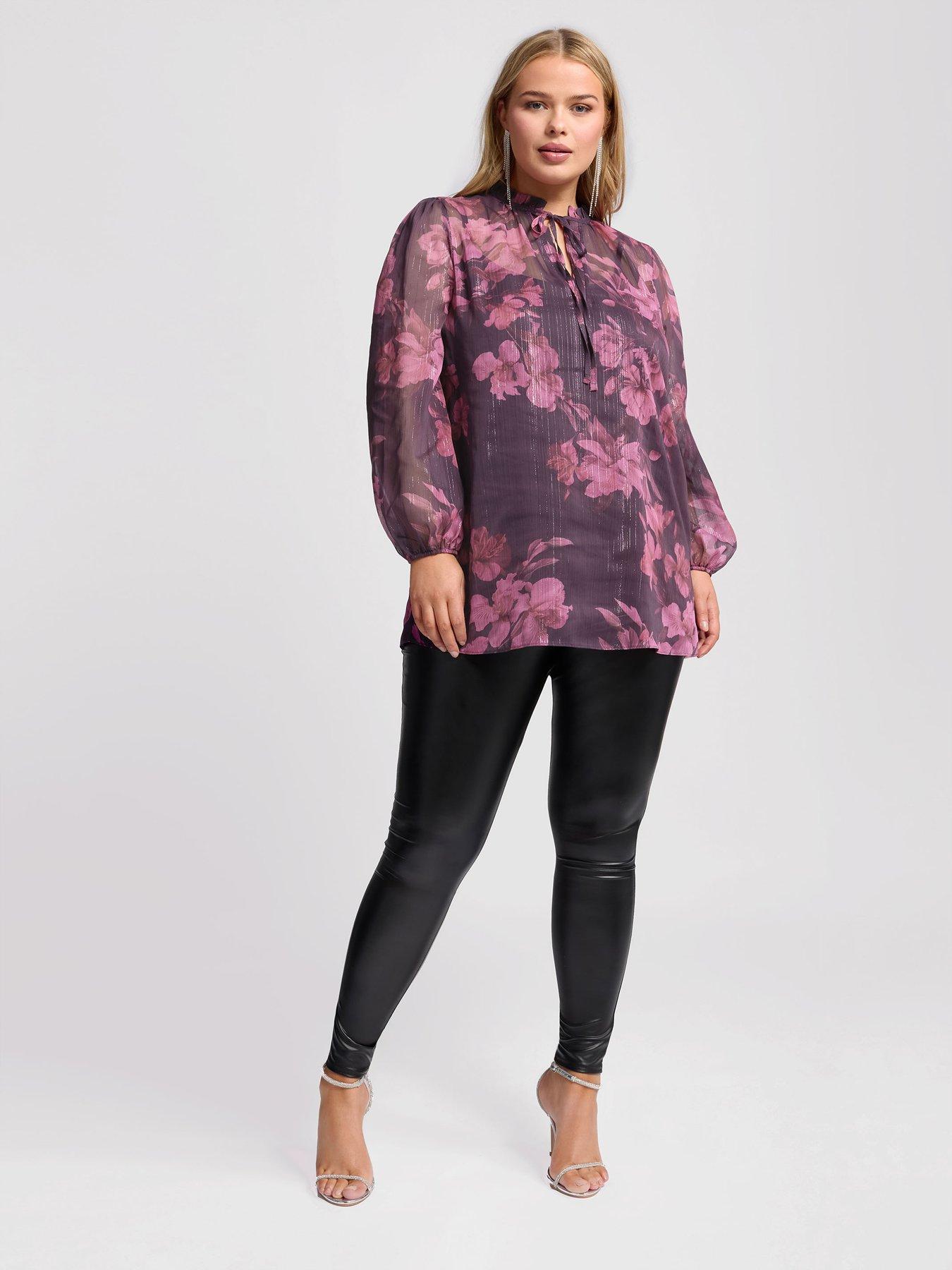 yours-curve-floral-ruffle-metallic-blouse-purpleback