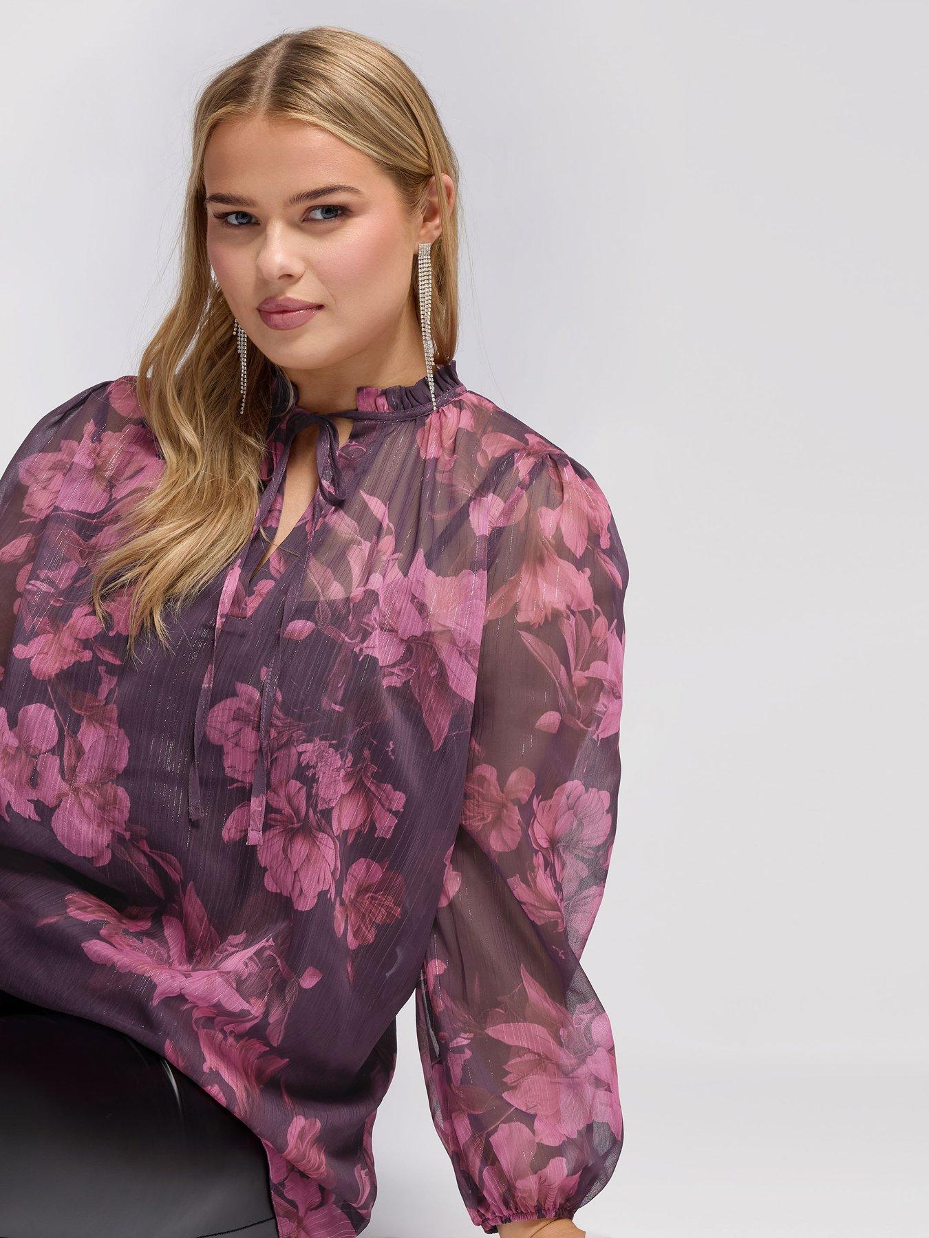 yours-curve-floral-ruffle-metallic-blouse-purpleoutfit