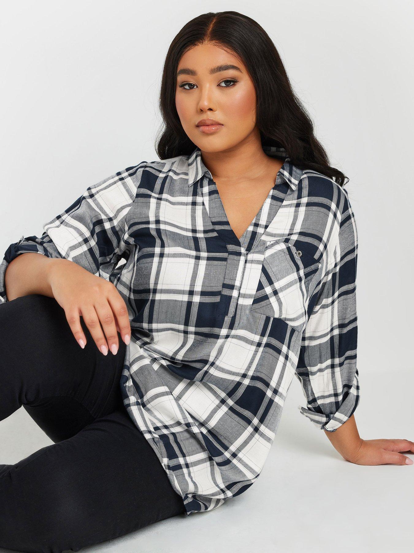 Image 1 of 4 of Yours Curve Overhead Checked Shirt - Navy&nbsp;Blue