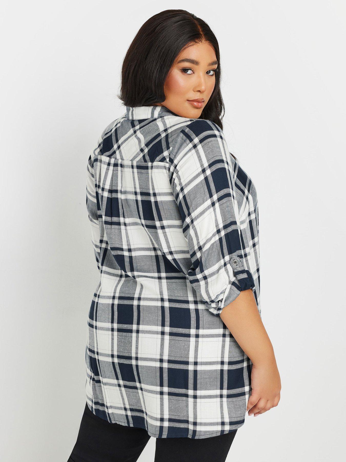 Image 2 of 4 of Yours Curve Overhead Checked Shirt - Navy&nbsp;Blue