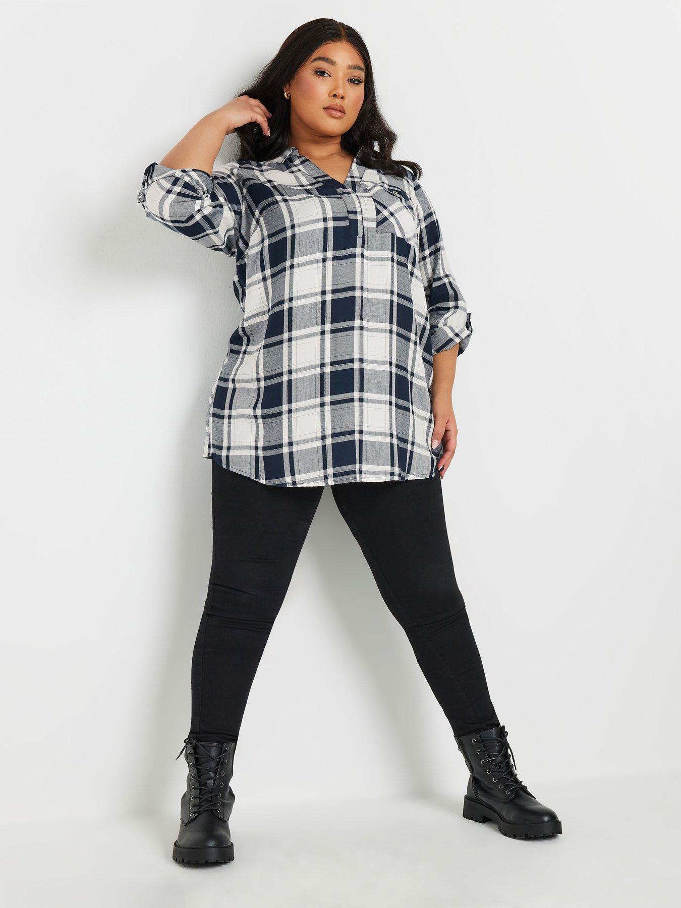 Image 3 of 4 of Yours Curve Overhead Checked Shirt - Navy&nbsp;Blue