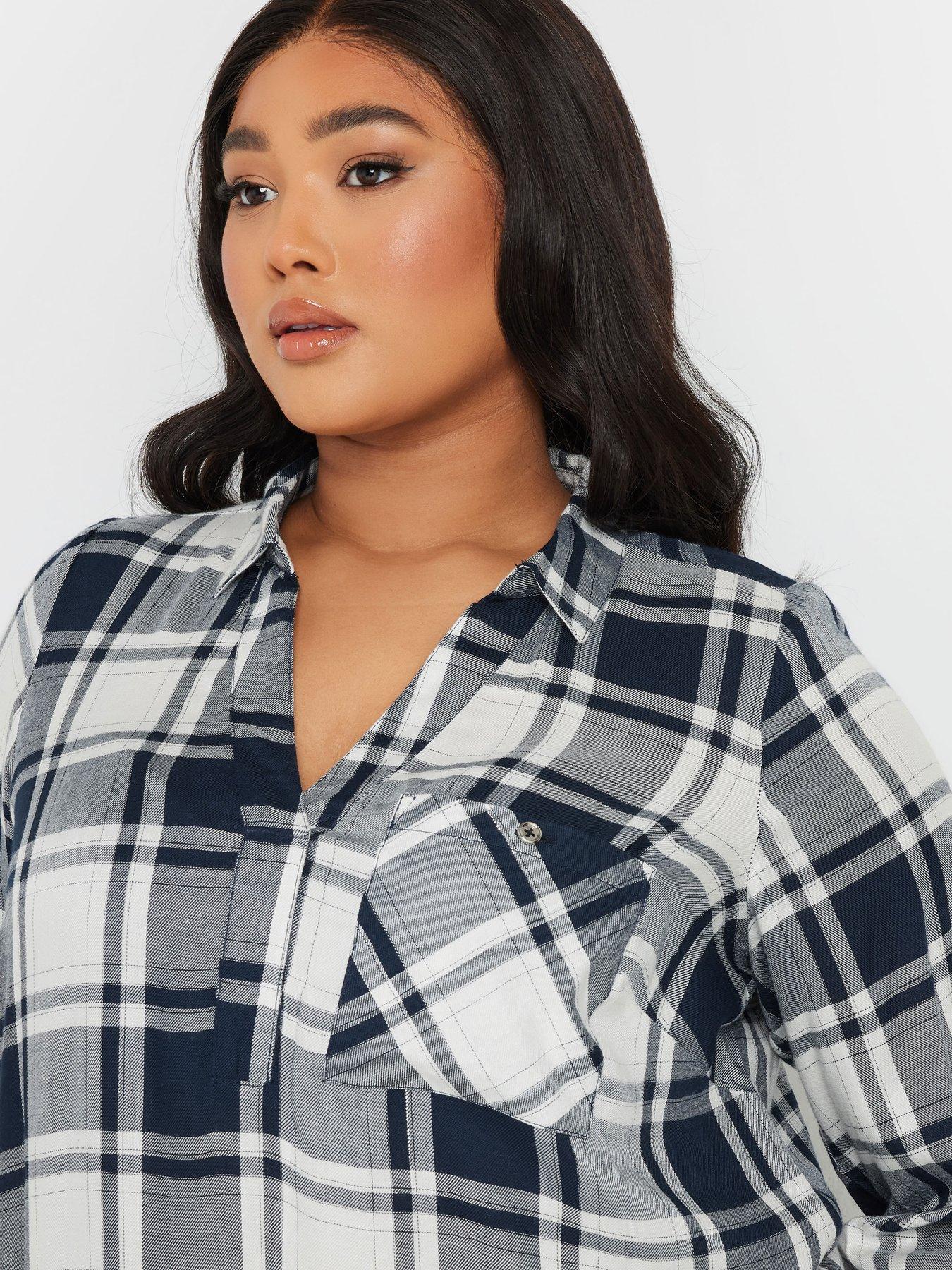 Image 4 of 4 of Yours Curve Overhead Checked Shirt - Navy&nbsp;Blue