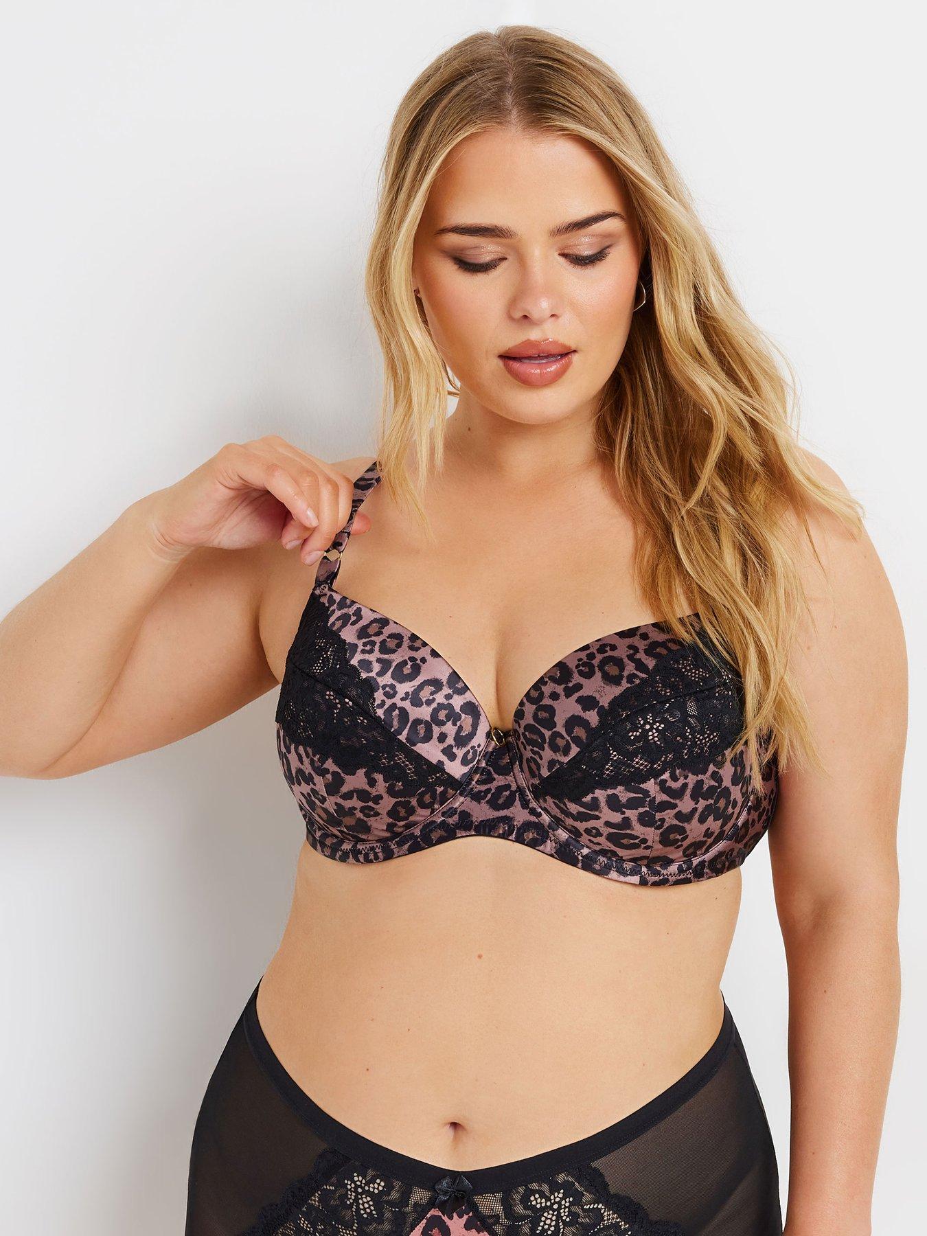 Image 1 of 4 of Yours Curve Leopard Satin T-Shirt Bra - Natural