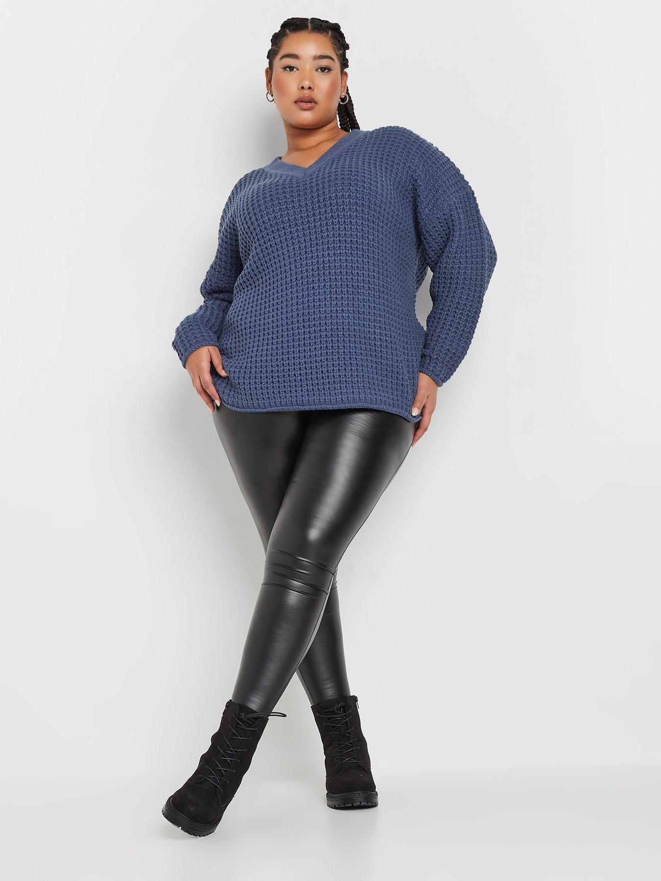 yours-curve-v-neck-waffle-jumper-blueback