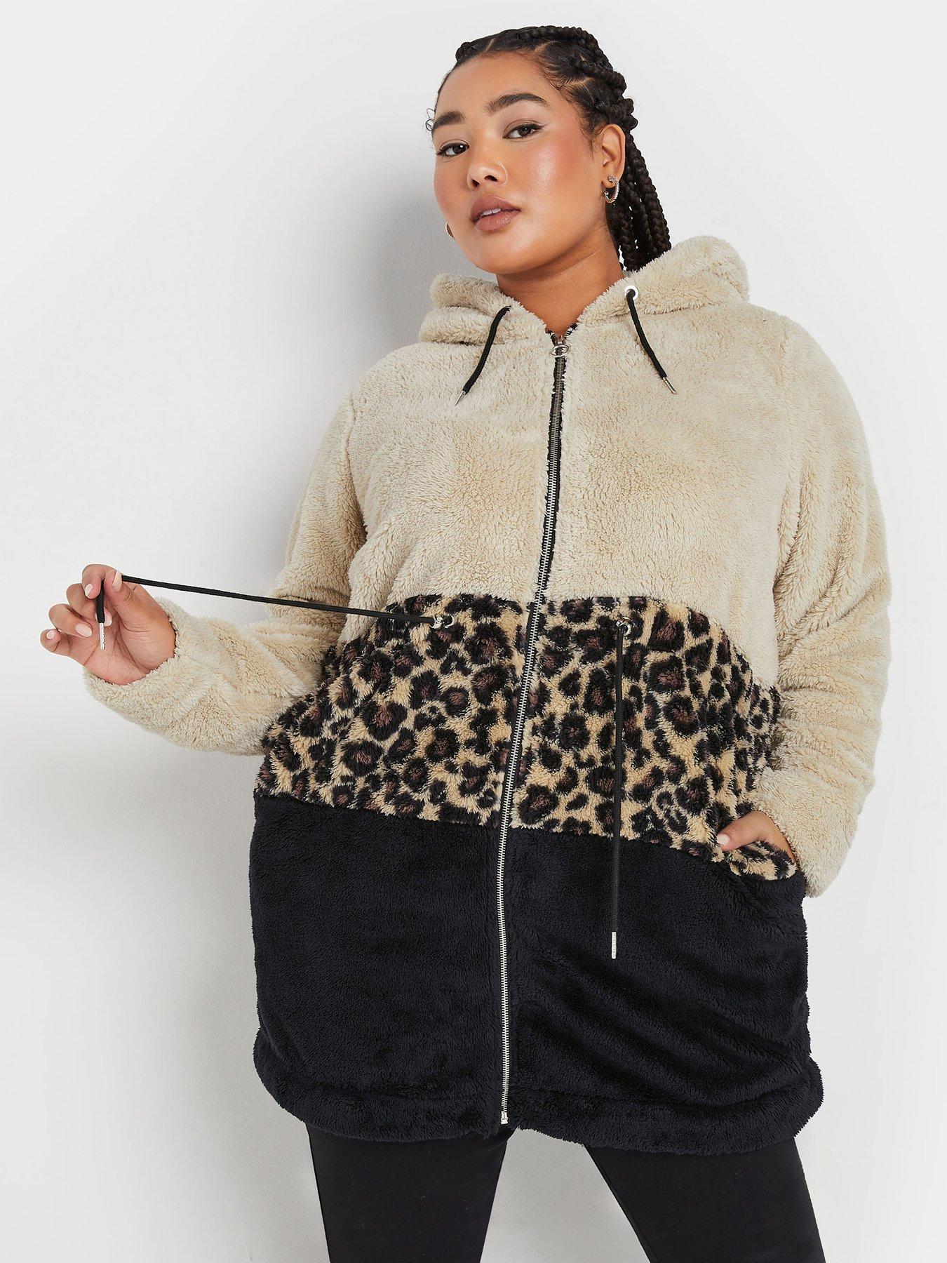 yours-curve-colour-block-leopard-fleece-jacket-brown