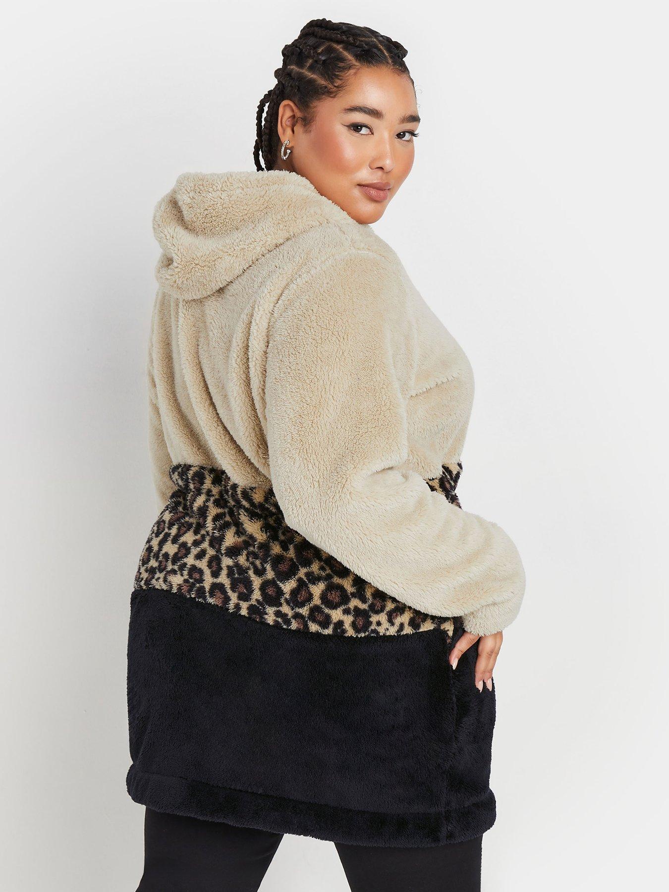 yours-curve-colour-block-leopard-fleece-jacket-brownstillFront