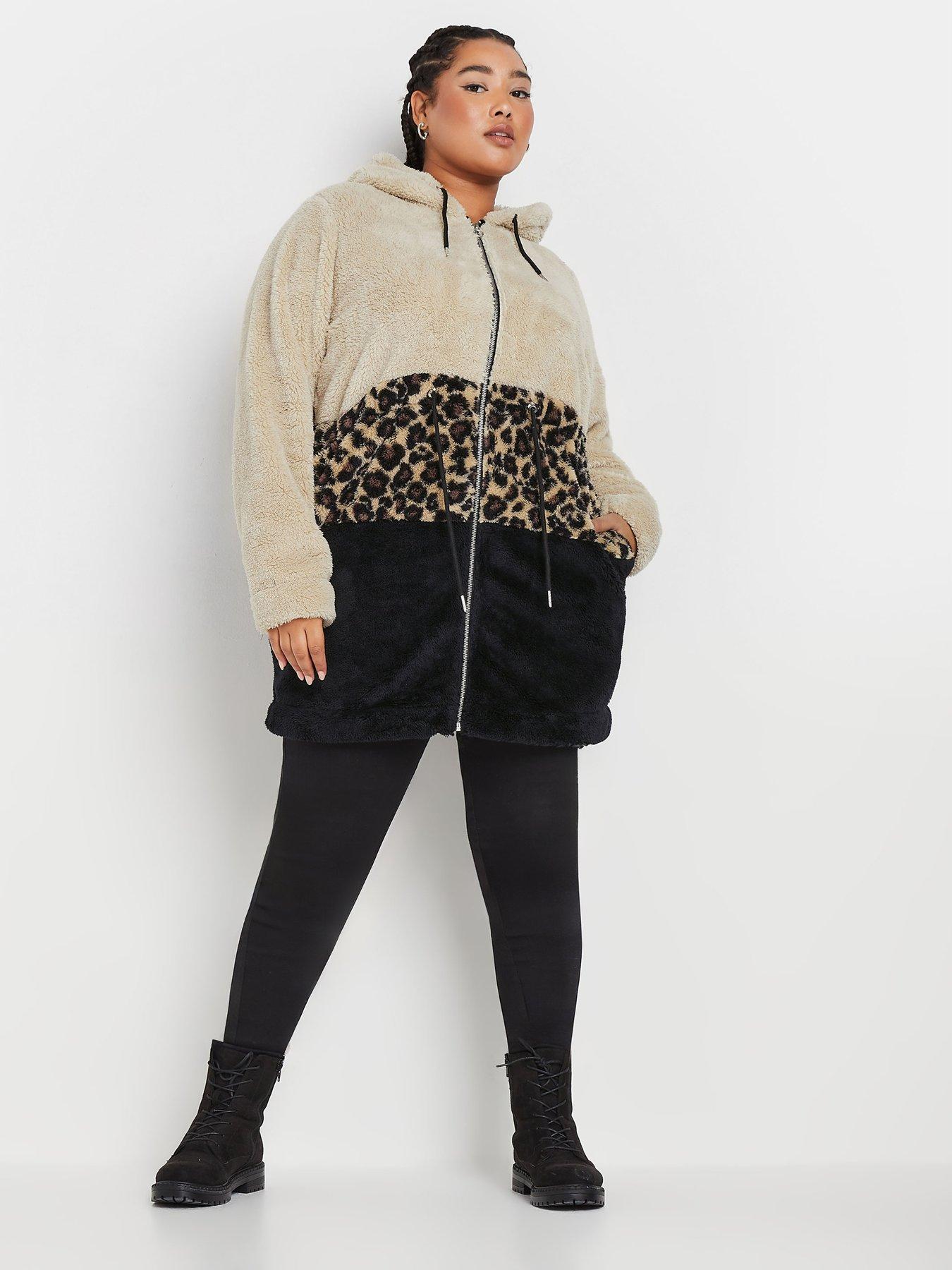 yours-curve-colour-block-leopard-fleece-jacket-brownback