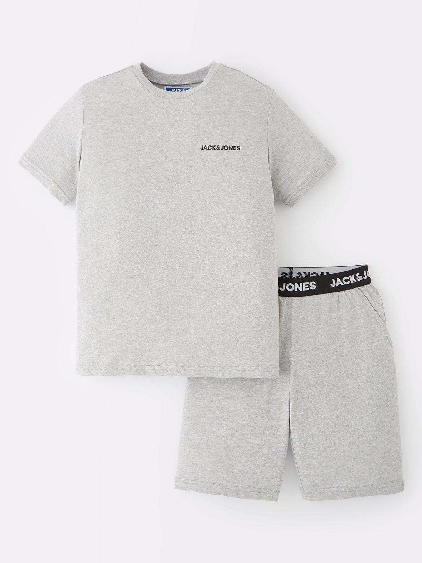 Image of Jack & Jones Junior Boys Everest T-Shirt And Shorts Lounge Set - Light Grey