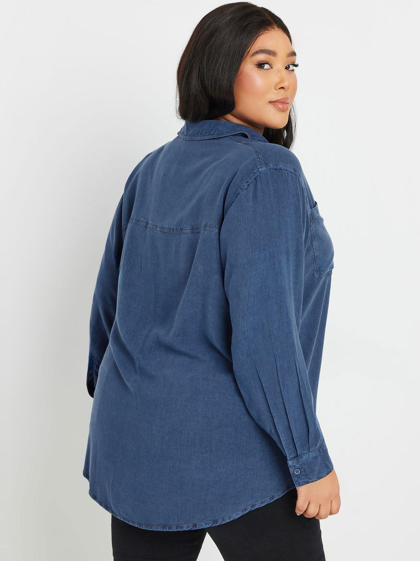 yours-curve-chambray-shirt-bluestillFront