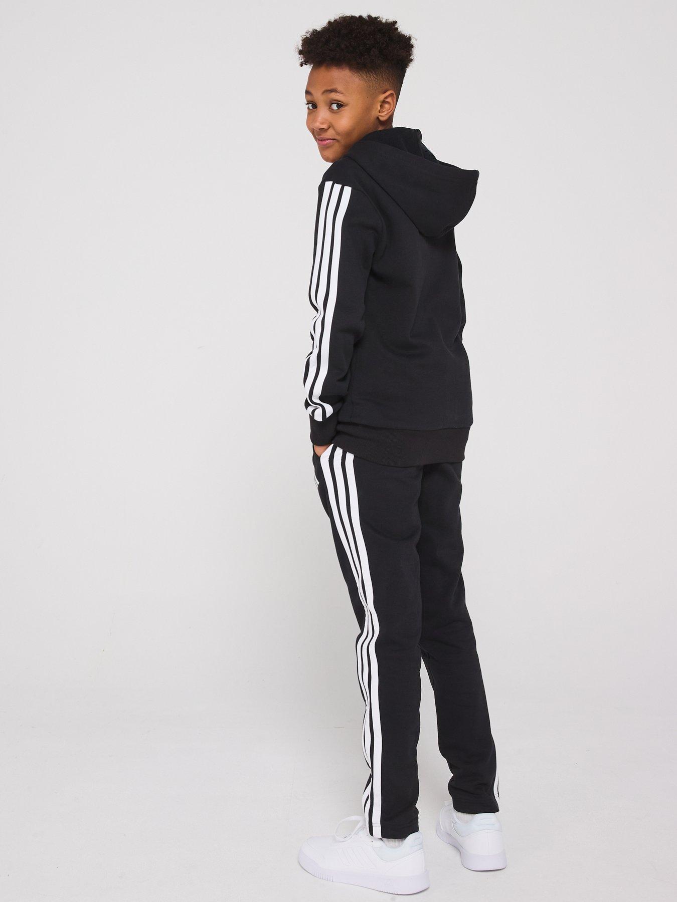 Image 2 of 6 of adidas Sportswear Junior Boys Seasonal Essentials Tiberio 3-Stripes Fleece Track Suit - Black