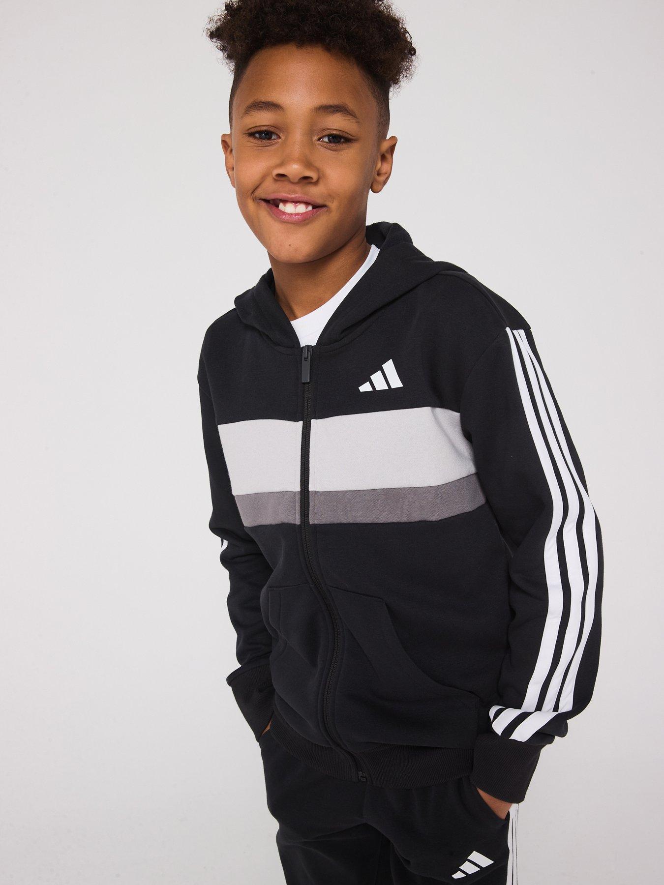 Image 4 of 6 of adidas Sportswear Junior Boys Seasonal Essentials Tiberio 3-Stripes Fleece Track Suit - Black