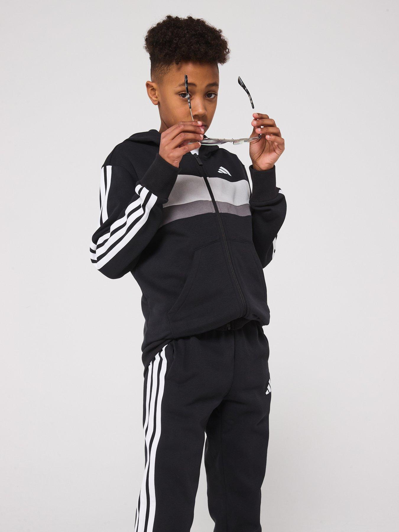 Image 5 of 6 of adidas Sportswear Junior Boys Seasonal Essentials Tiberio 3-Stripes Fleece Track Suit - Black