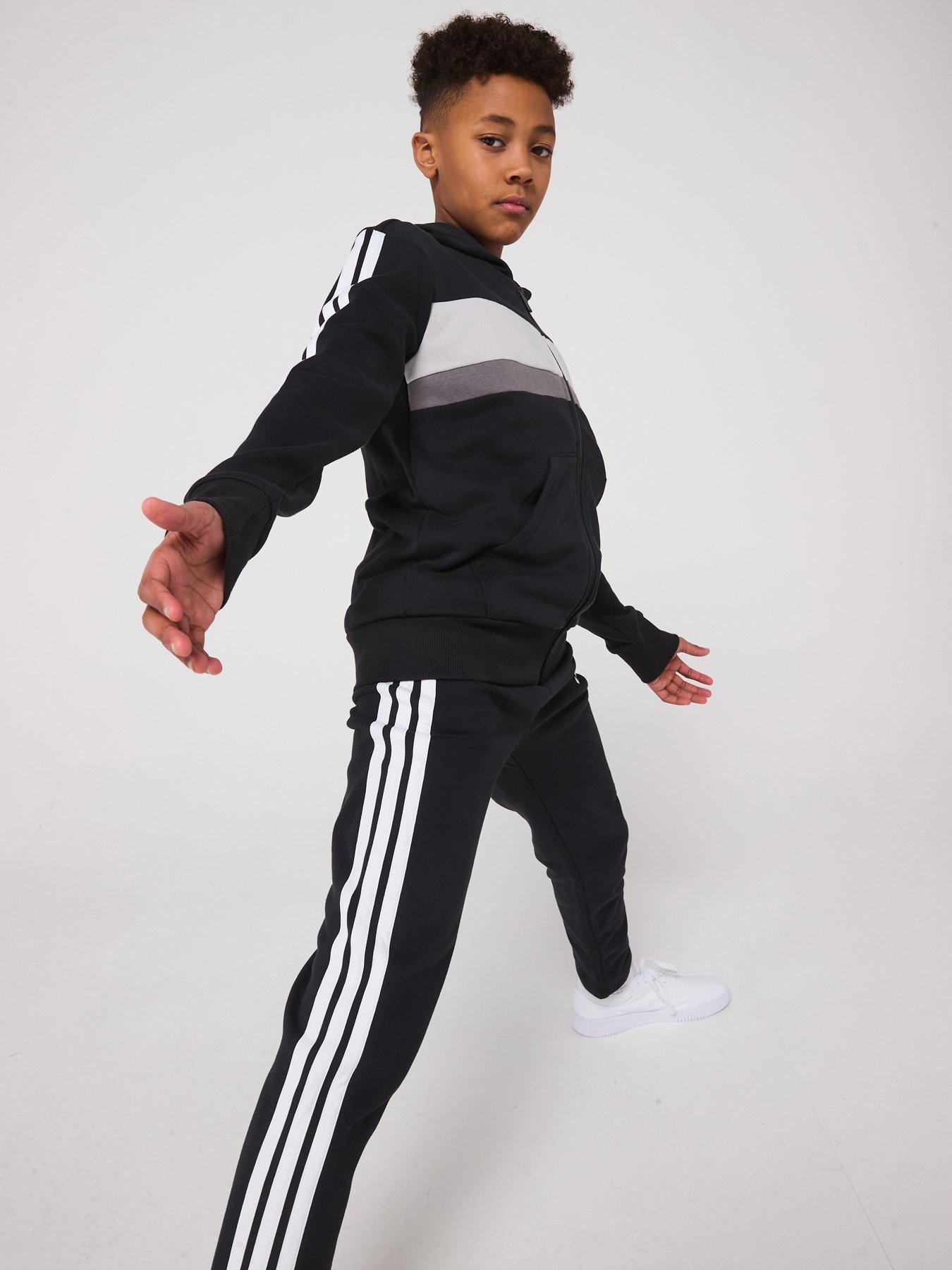 Image 6 of 6 of adidas Sportswear Junior Boys Seasonal Essentials Tiberio 3-Stripes Fleece Track Suit - Black