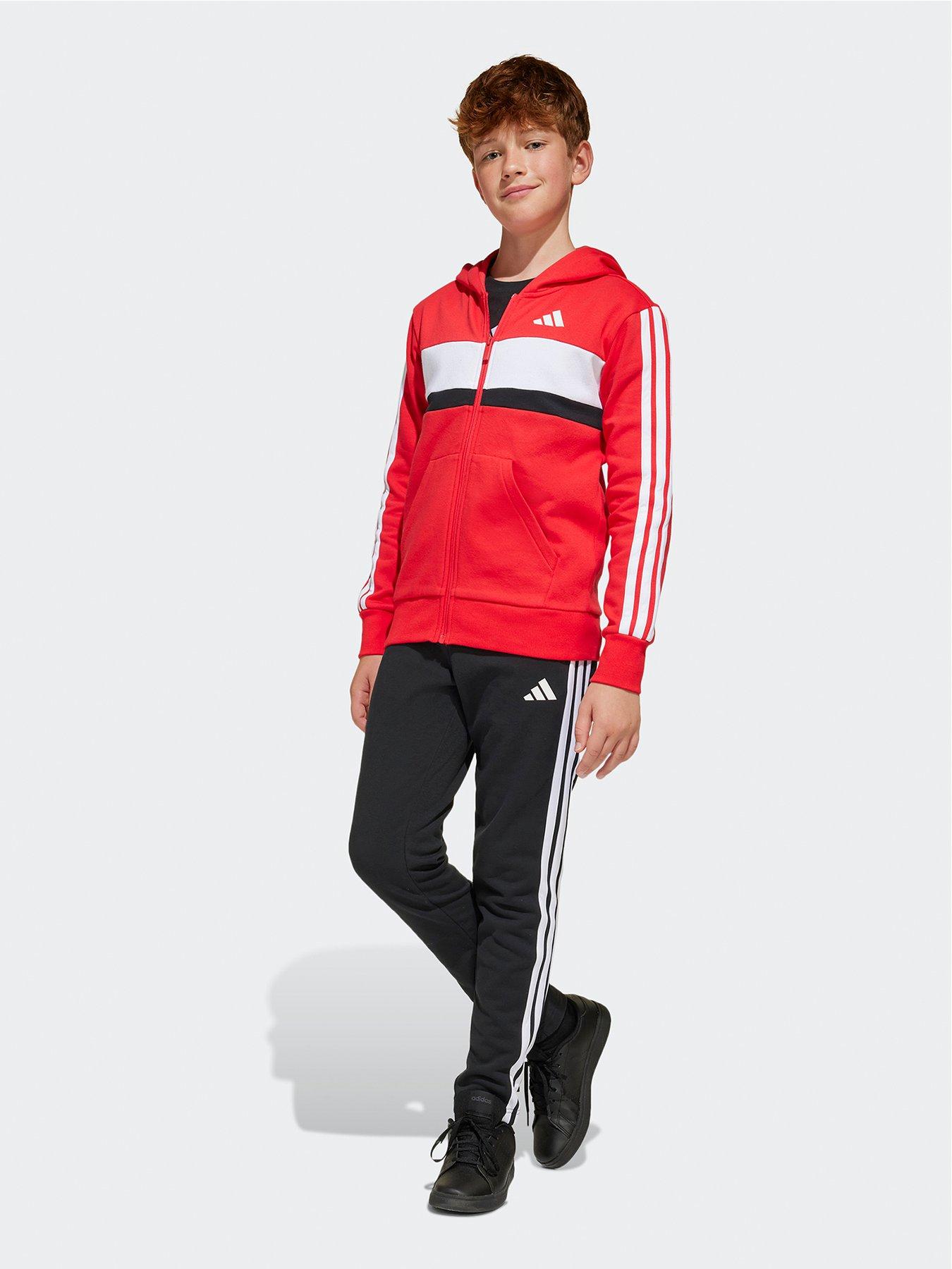 Image of adidas Sportswear Junior Boys Seasonal Essentials Tiberio 3-Stripes Fleece Track Suit  - Red