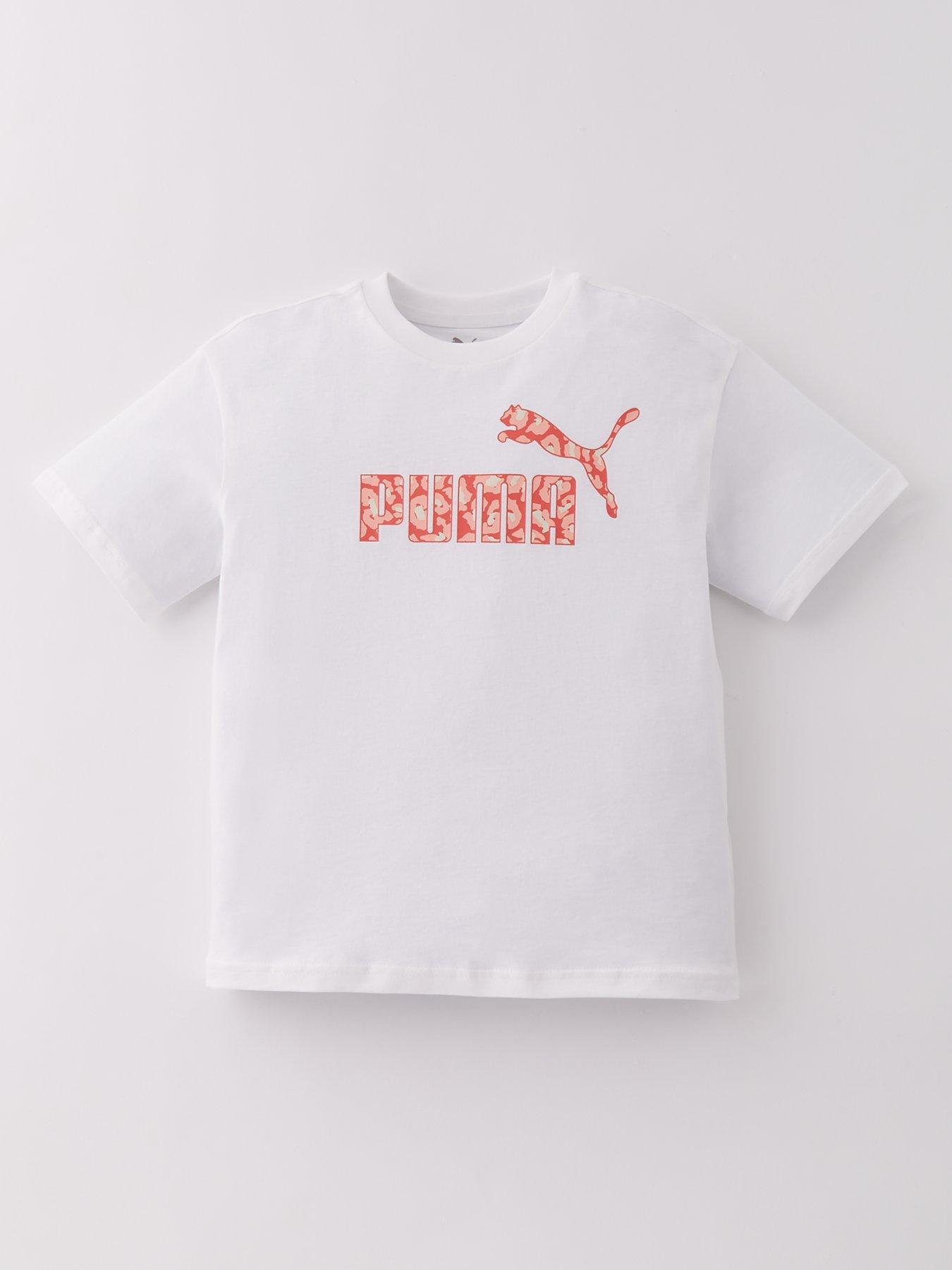 undefined Junior Girls Animal Print Logo T-Shirt - Puma White