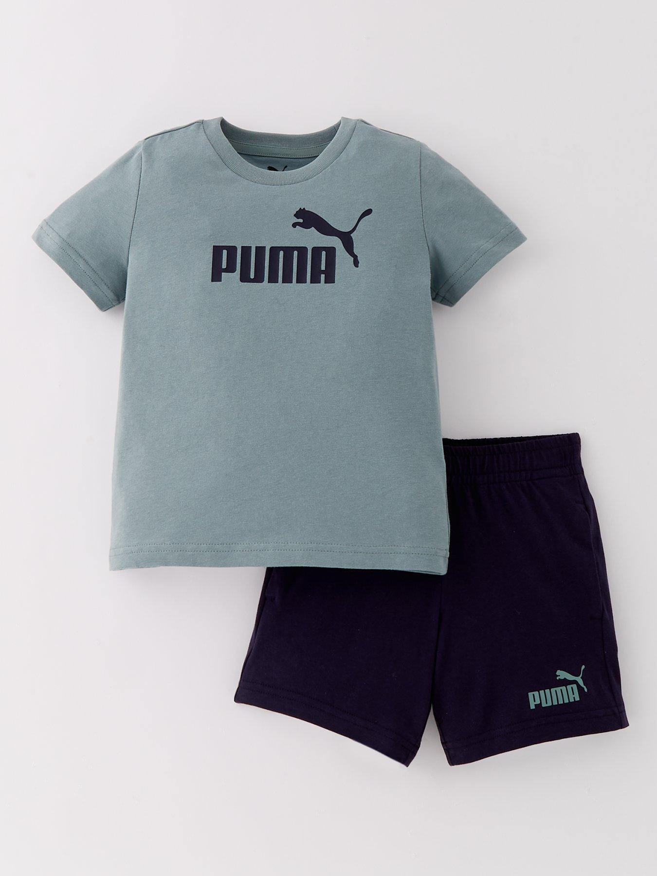 Puma Kids Unisex T-Shirt And Short Set - Green Moon/New Navy