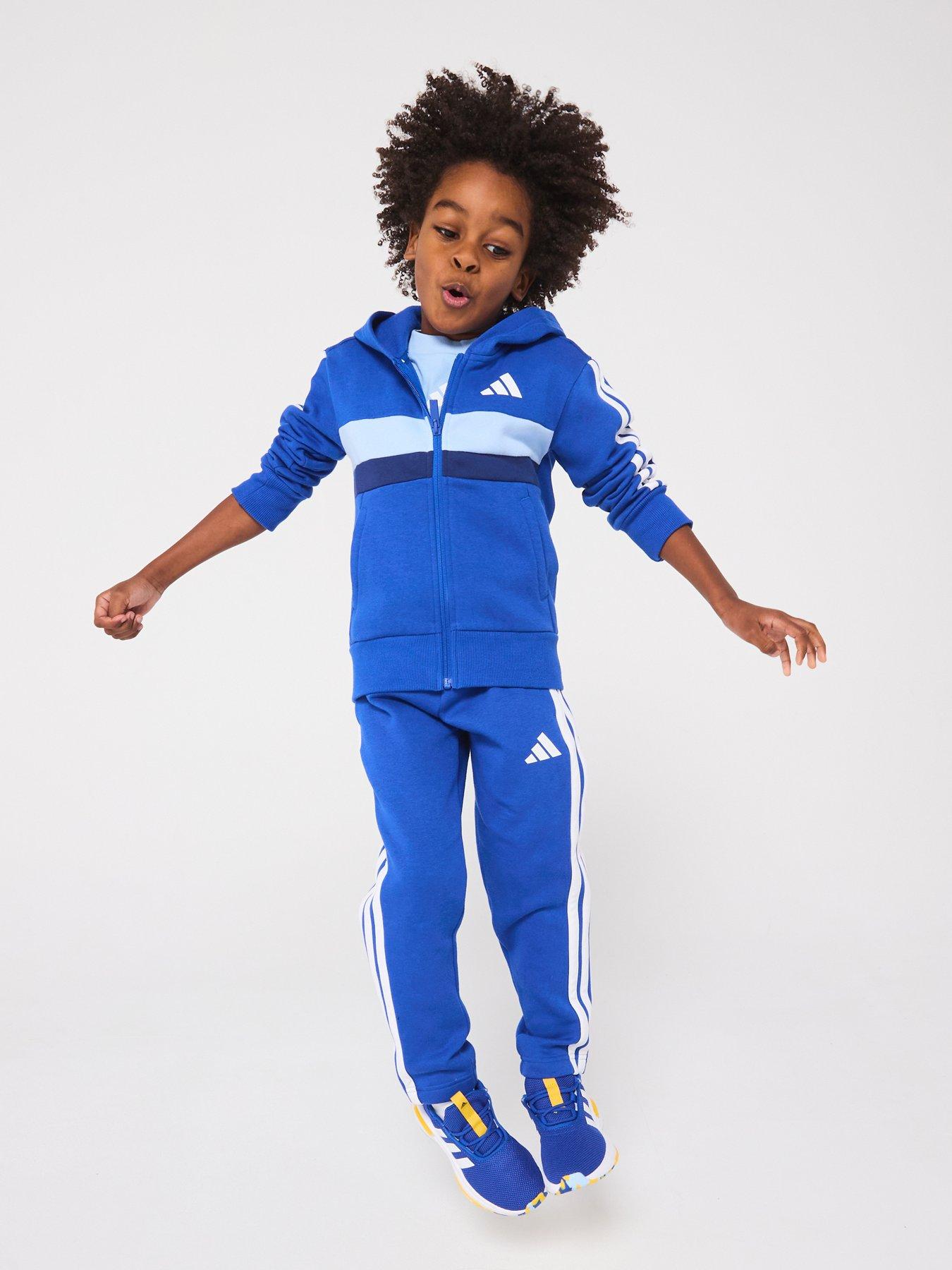 Image 1 of 6 of adidas Sportswear Kids Unisex Seasonal Essentials Tiberio 3-Stripes Fleece Tracksuit - Blue