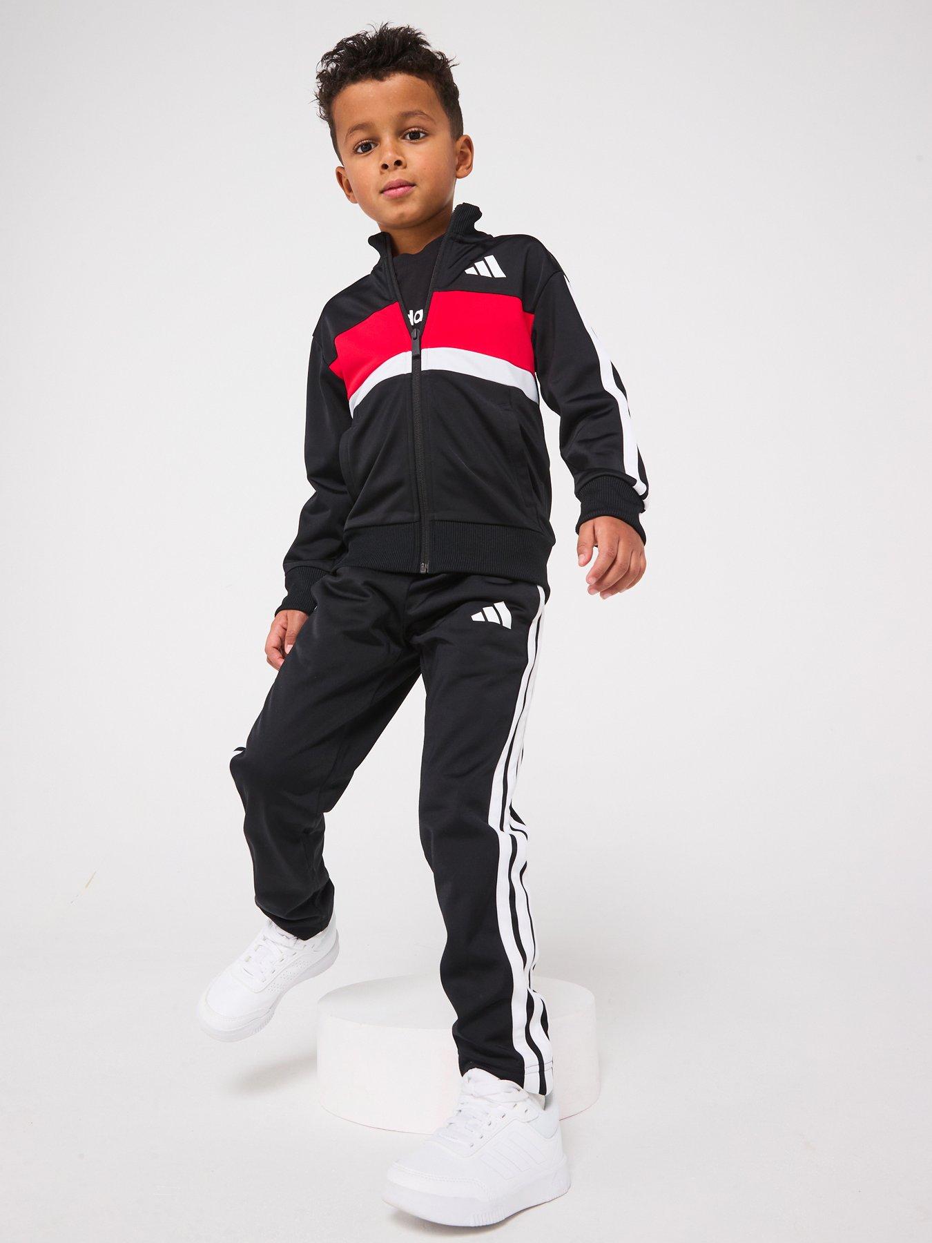 Image 1 of 6 of adidas Sportswear Kids Boys Essentials 3 Stripe Tracksuit - Black/ Red
