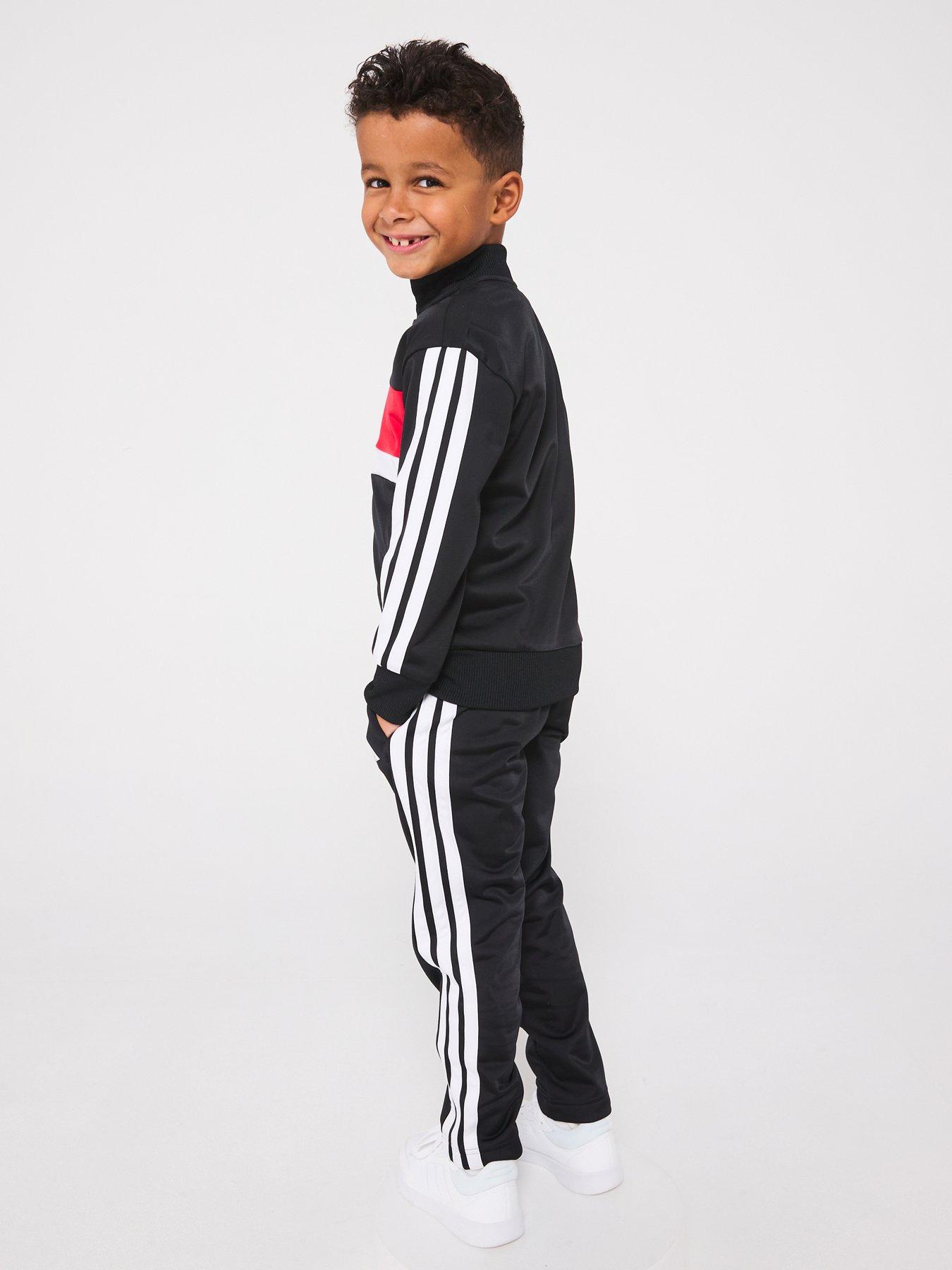 Image 2 of 6 of adidas Sportswear Kids Boys Essentials 3 Stripe Tracksuit - Black/ Red