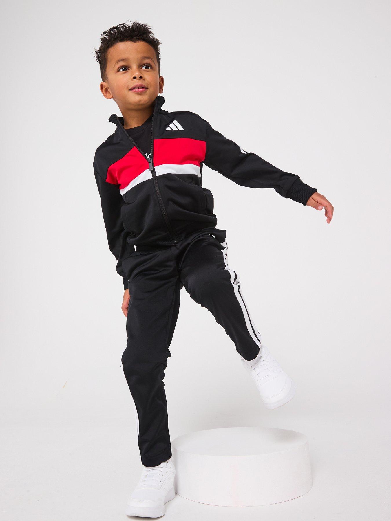 Image 3 of 6 of adidas Sportswear Kids Boys Essentials 3 Stripe Tracksuit - Black/ Red