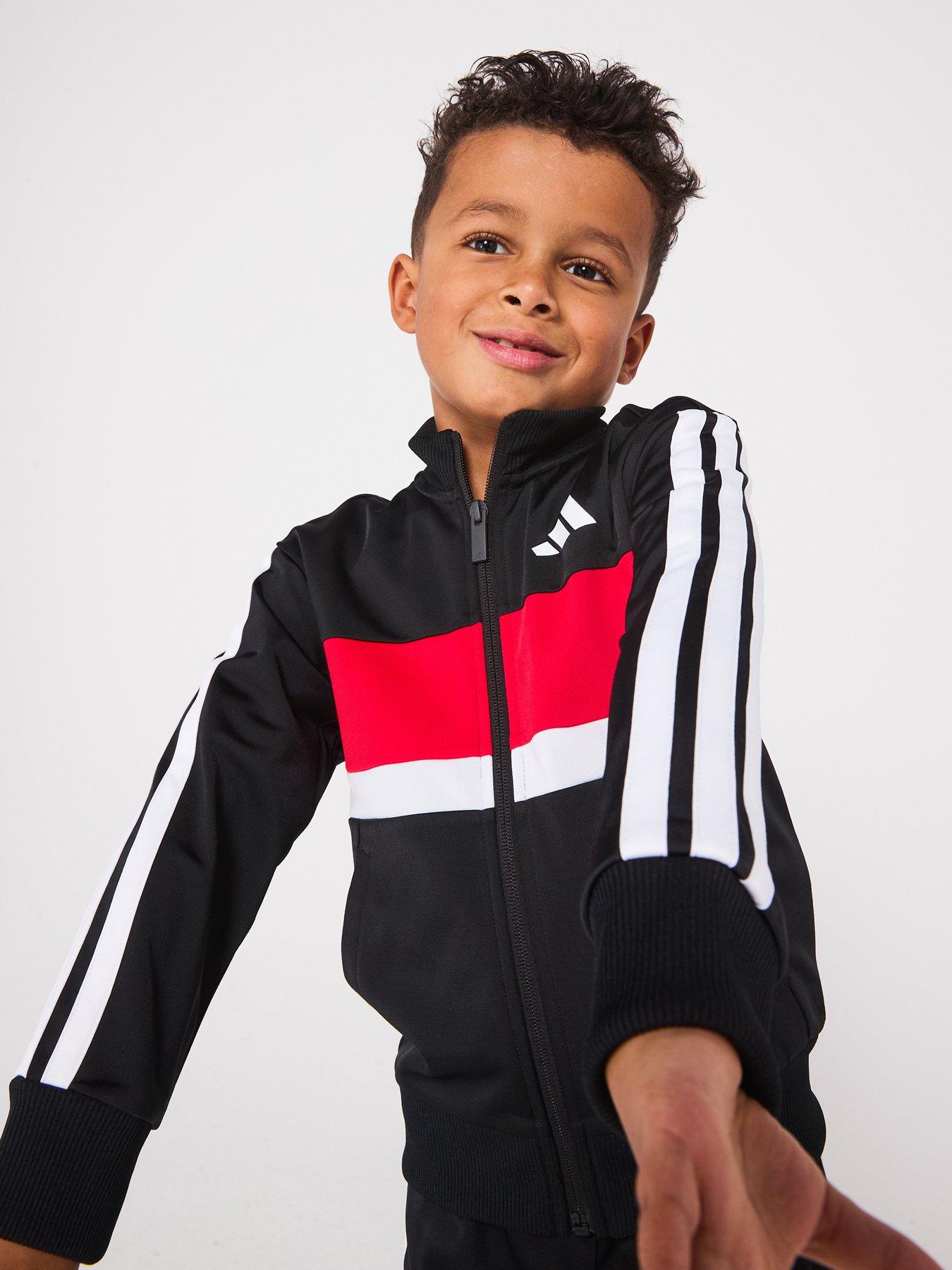 Image 4 of 6 of adidas Sportswear Kids Boys Essentials 3 Stripe Tracksuit - Black/ Red