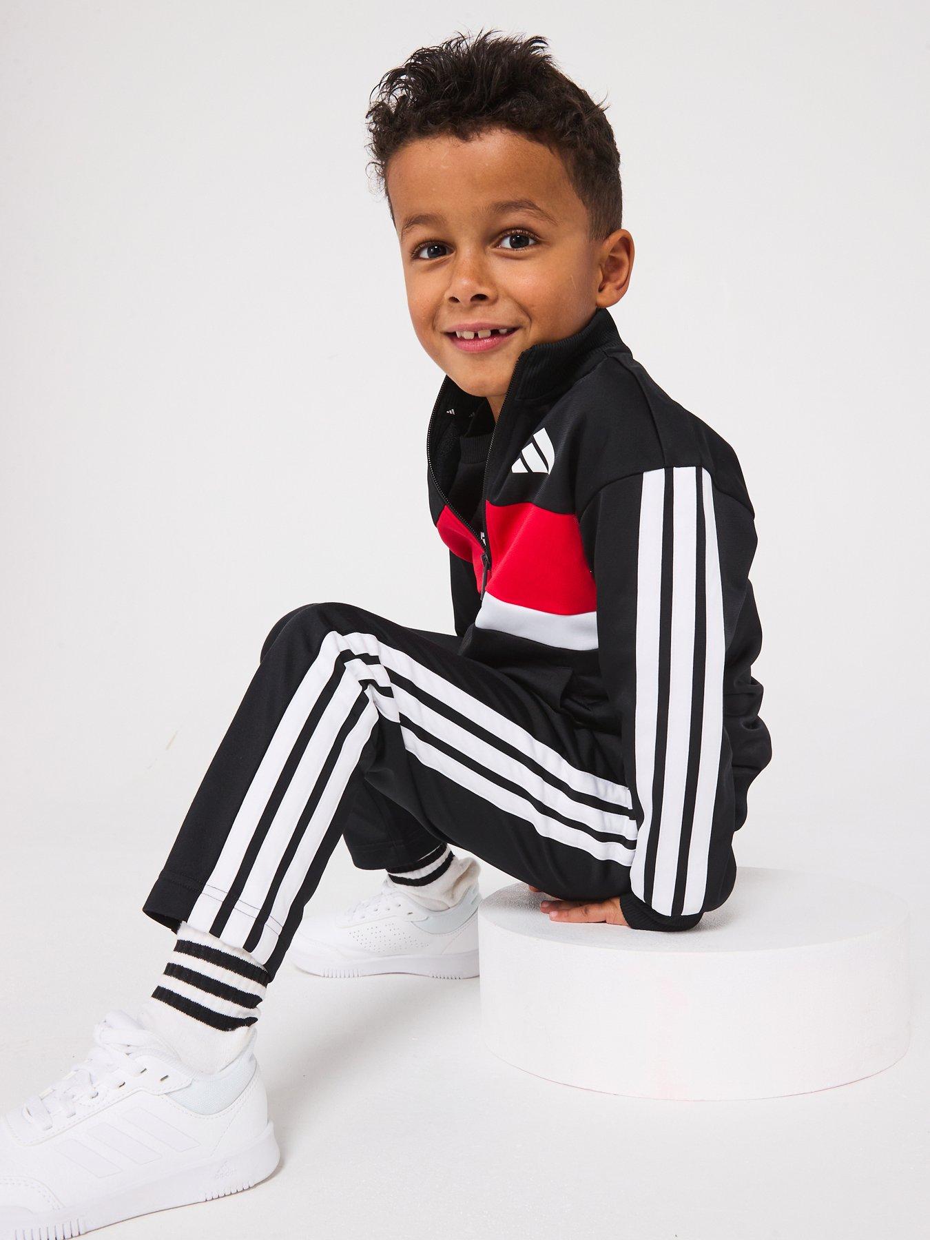 Image 5 of 6 of adidas Sportswear Kids Boys Essentials 3 Stripe Tracksuit - Black/ Red