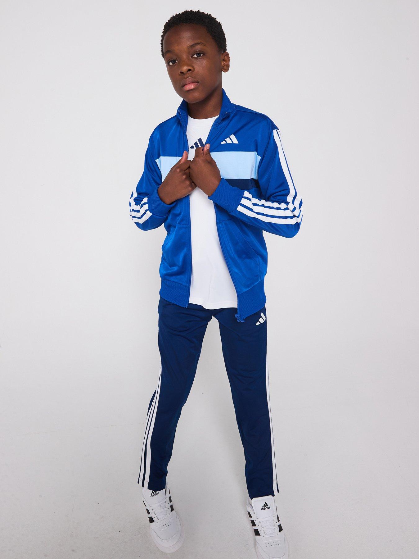 adidas Sportswear Junior Boys Seasonal Essentials Tiberio 3-Stripes Tricot Track Suit - Blue