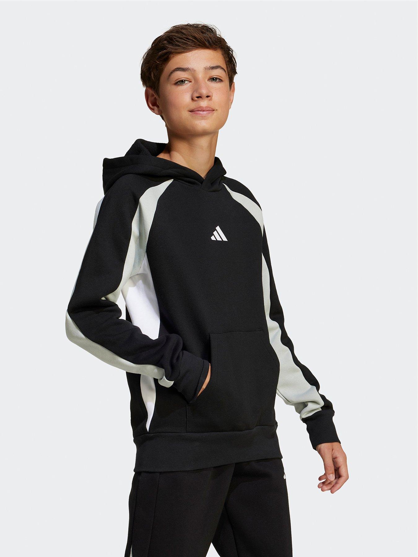 Image of adidas Sportswear Junior Boys Seasonal Essentials Colorblock Fleece Hoodie - Black