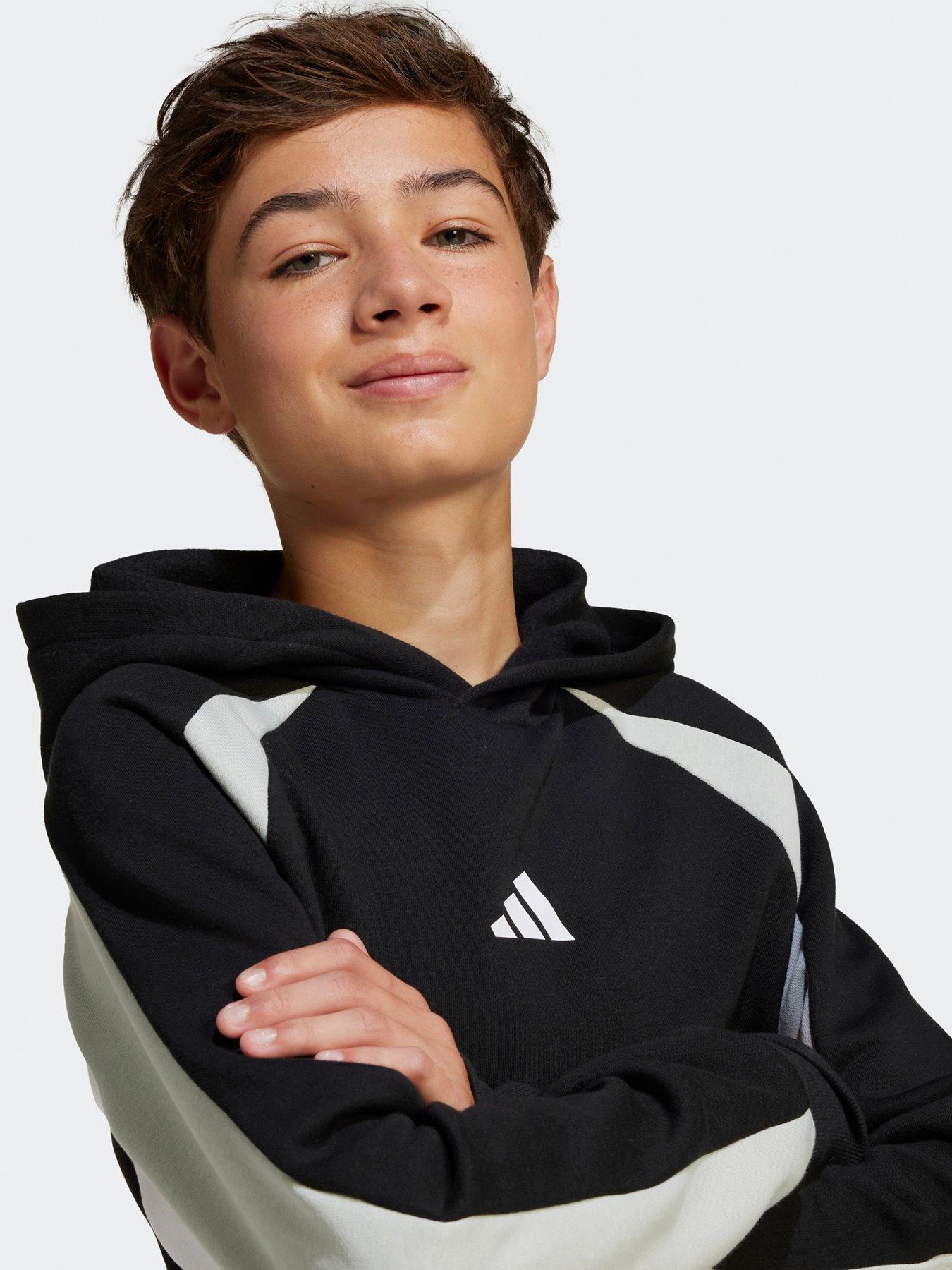 Image 4 of 5 of adidas Sportswear Junior Boys Seasonal Essentials Colorblock Fleece Hoodie - Black