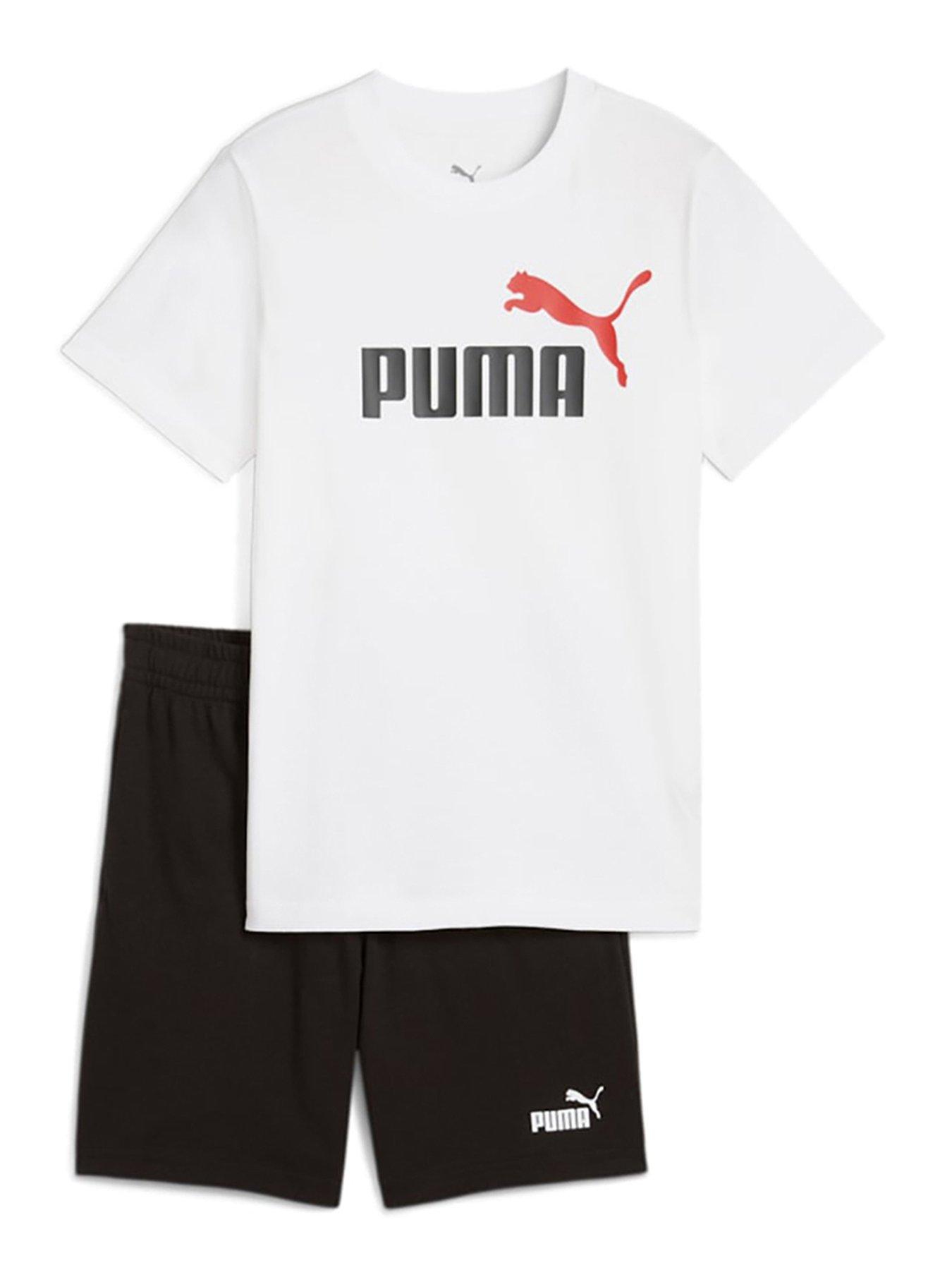 puma-junior-unisex-t-shirt-and-short-set-blackwhite