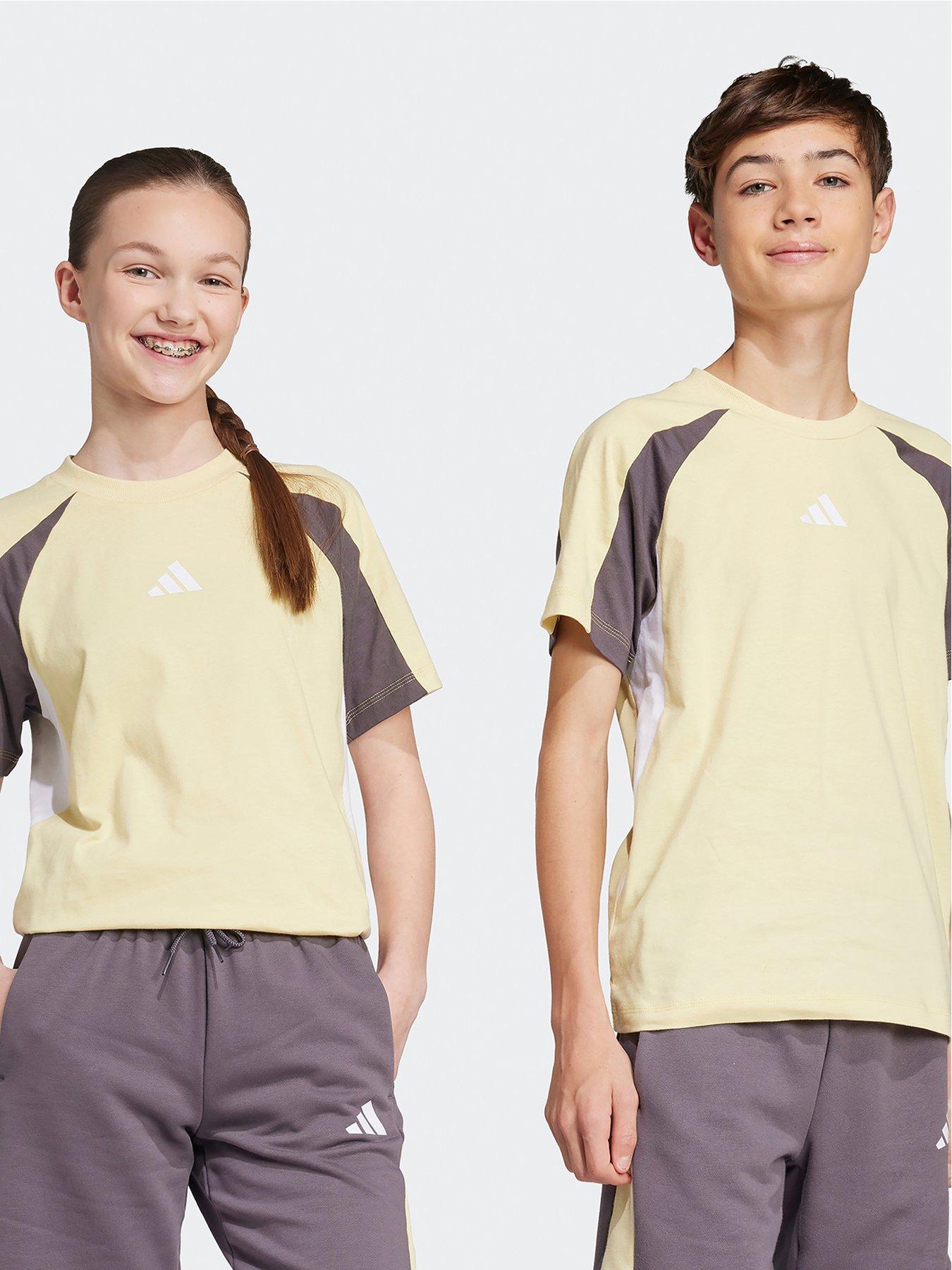 undefined Junior Unisex Seasonal Essentials Colorblock T-Shirt Kids - Powder Yellow/Grey Strat/White