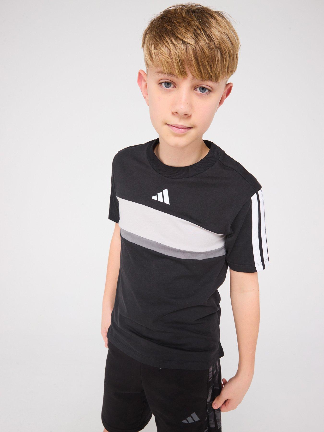 adidas Sportswear Junior Boys Seasonal Essentials Tiberio 3-Stripes T-Shirt - Black/White