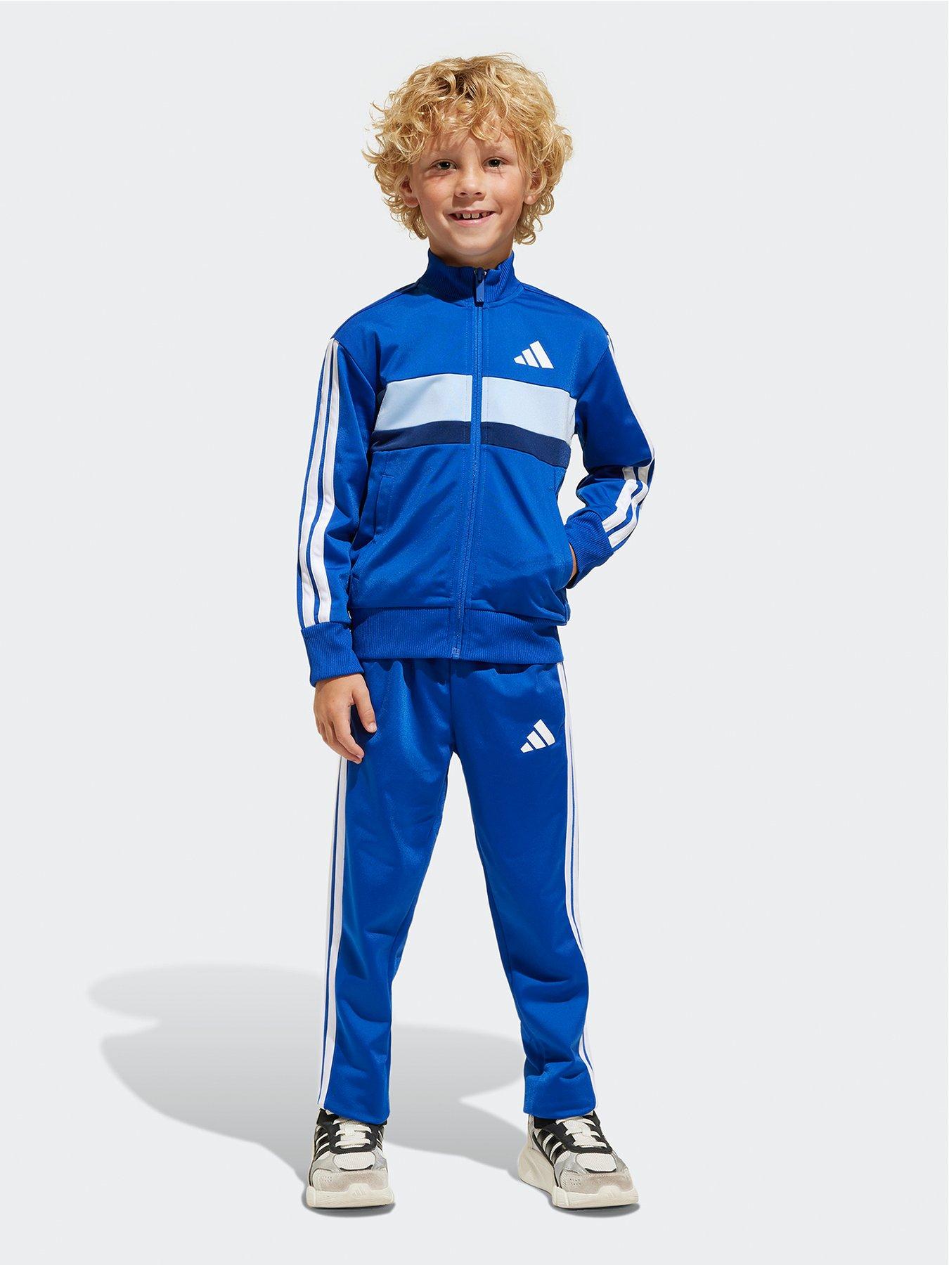 Image of adidas Sportswear Kids Unisex Seasonal Essentials Tiberio 3-Stripes Tricot Track Suit  - Blue