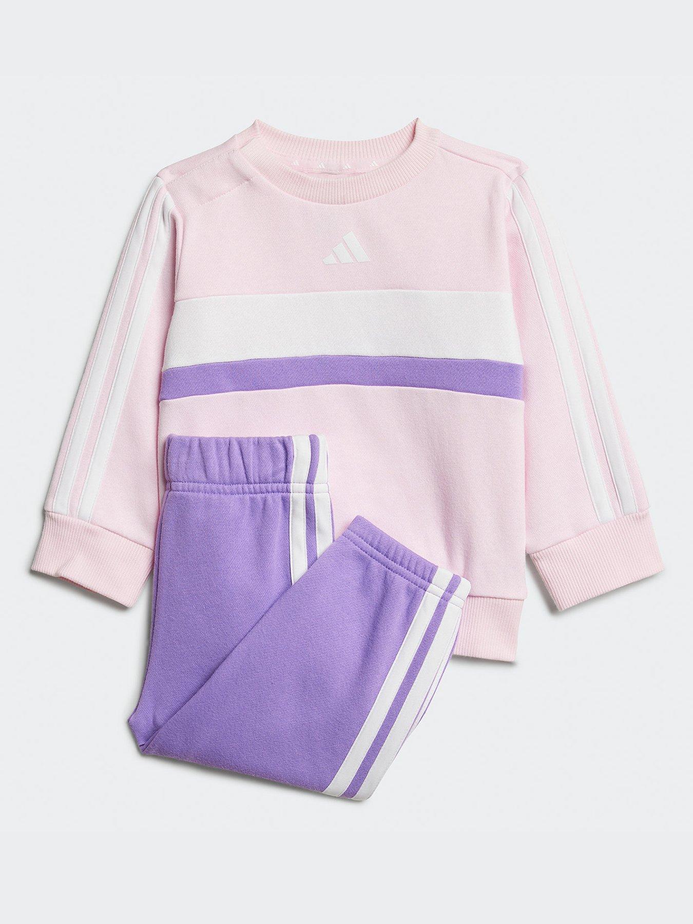 Image of adidas Sportswear Infant Unisex Seasonal Essentials Tiberio 3-Stripes Fleece Crew Set  - Pink