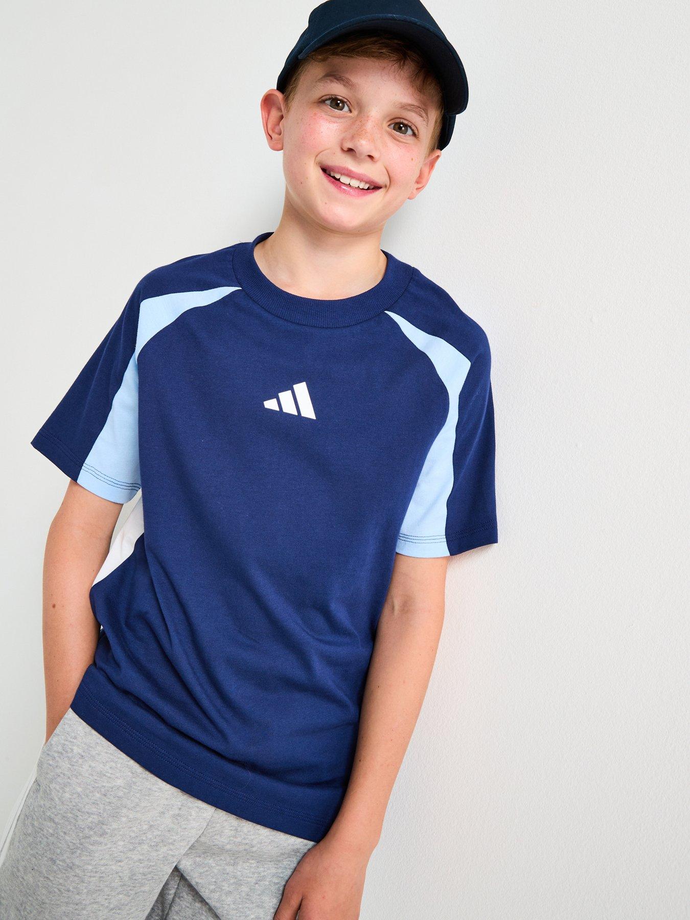 adidas Sportswear Junior Boys Seasonal Essentials Colorblock T-Shirt - Dark Blue/Glow Blue/White