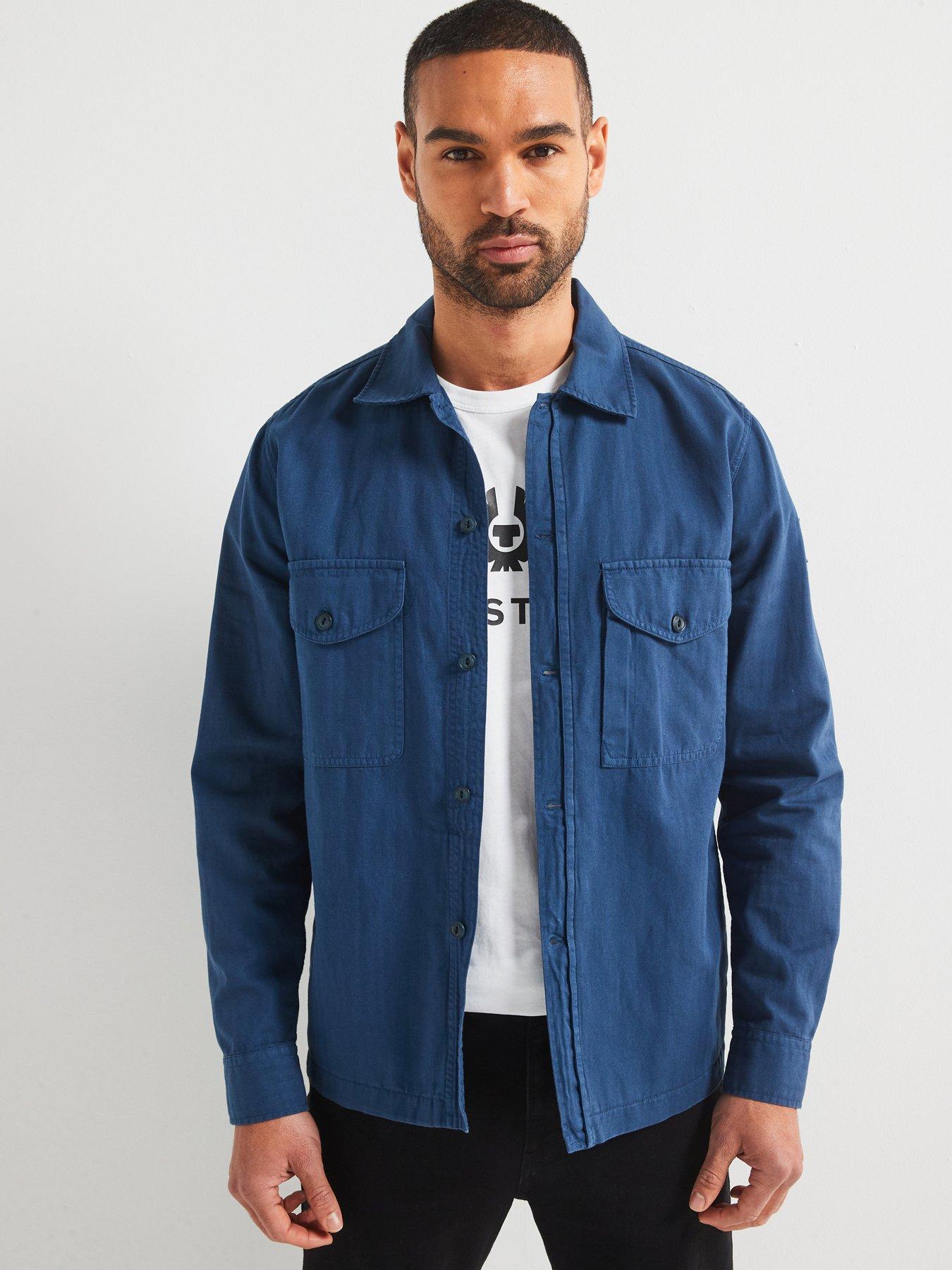 Image of Belstaff Cs60 Herringbone Overshirt - Dark Blue
