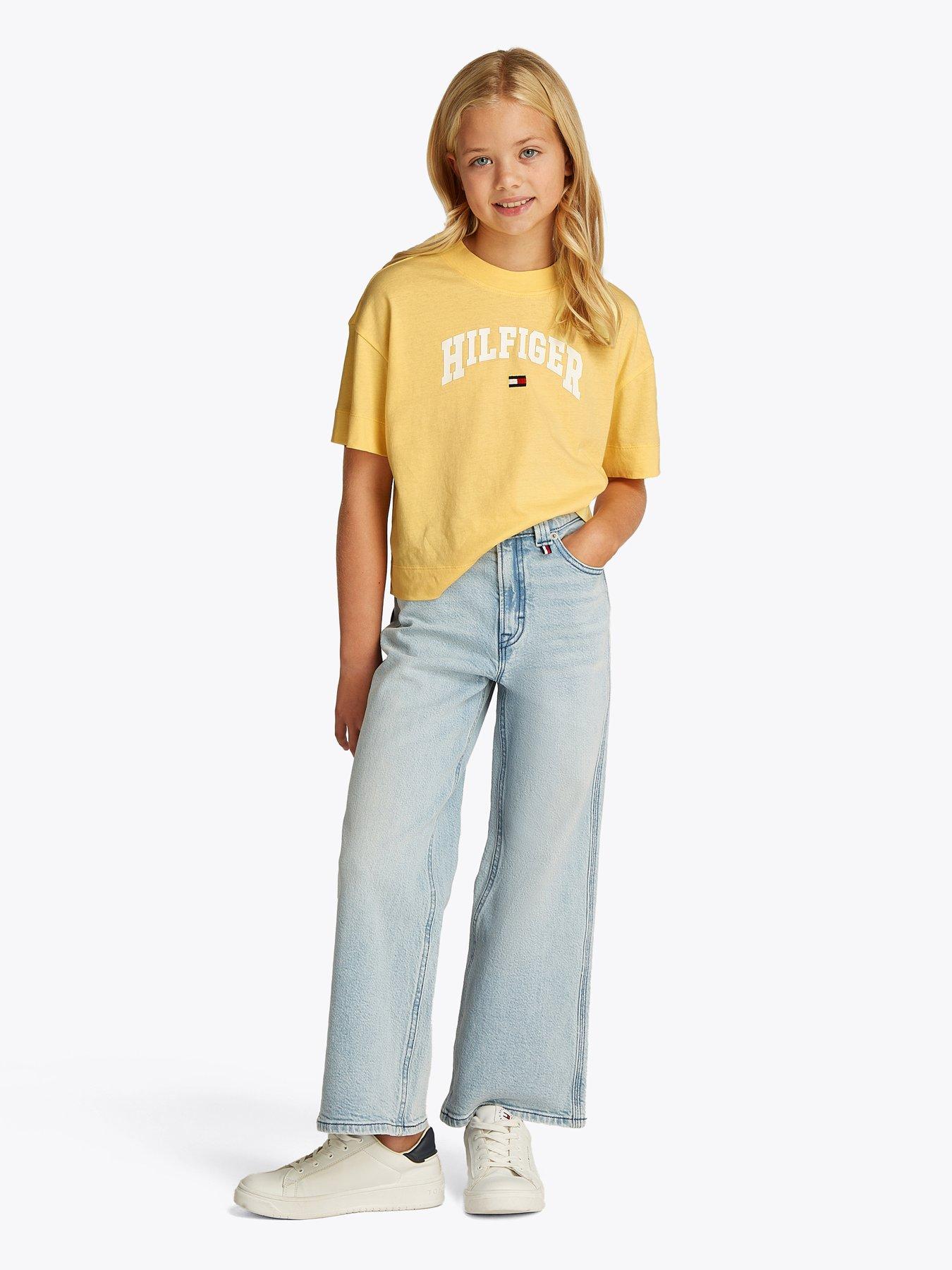 undefined Girls Melange Varsity Archive Short Sleeve T-Shirt - Yellow