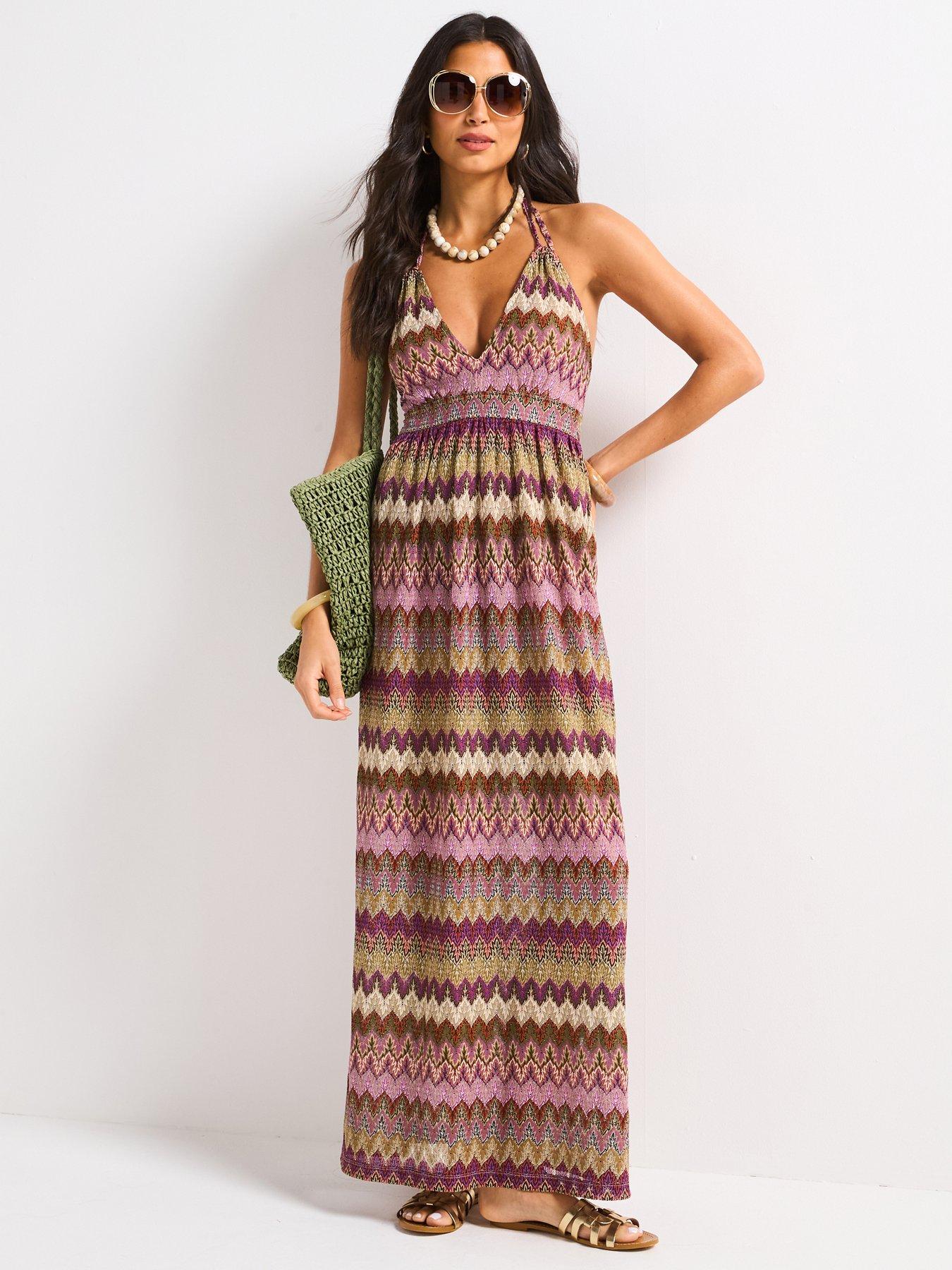 Image of V by Very Halter Plunge Maxi Dress - Multi