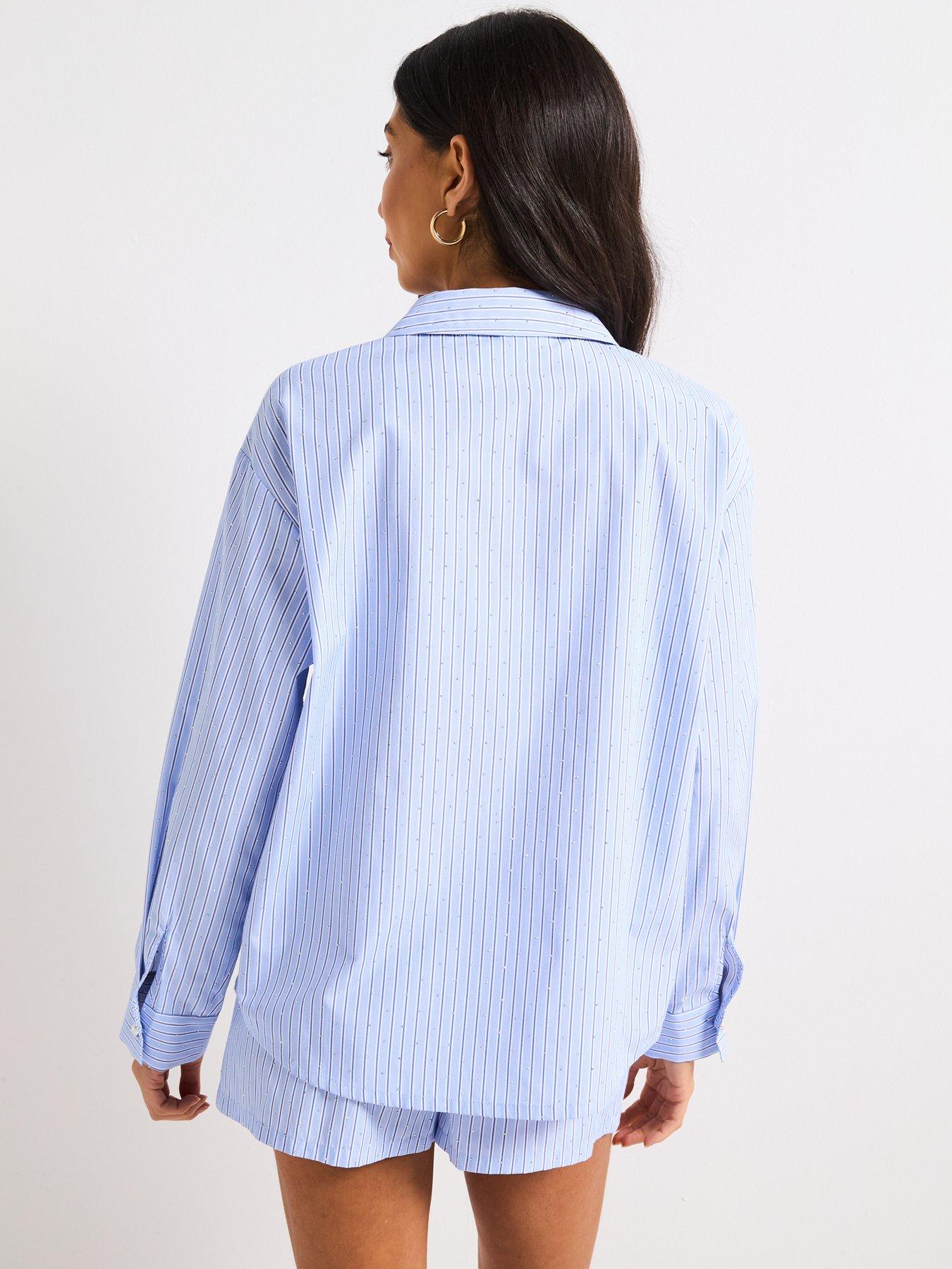 Image 2 of 5 of V by Very Diamante Cotton Beach Shirt - Blue