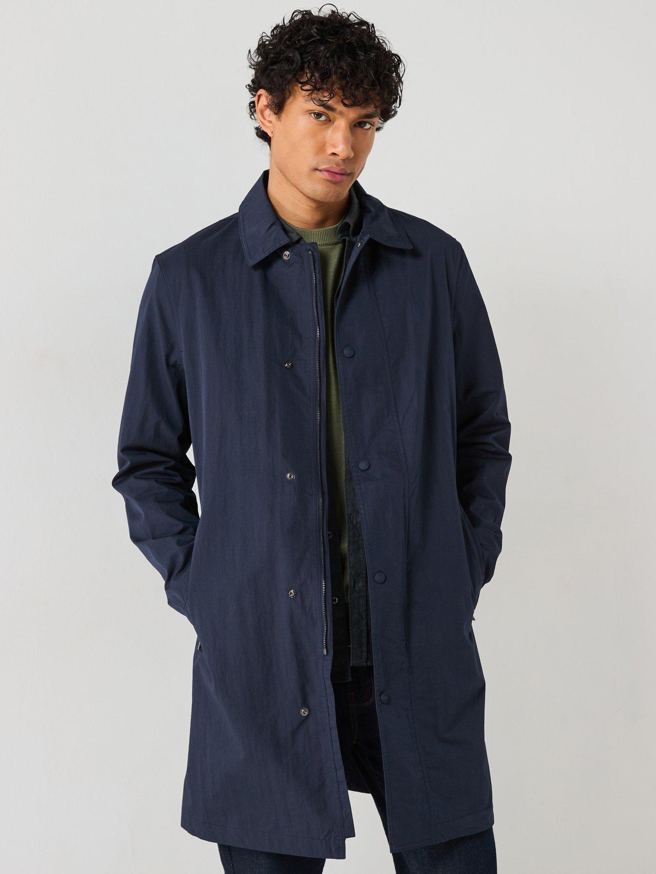 Image of Belstaff Cotton Blend Drill Overcoat - Navy